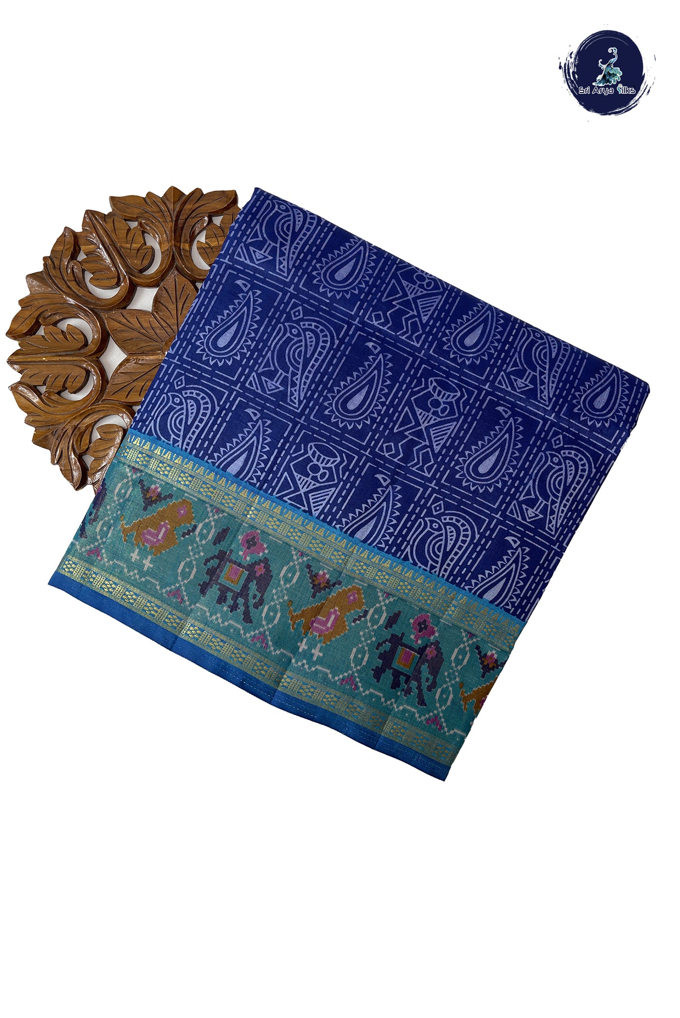 Ink Blue Semi Pattola Saree With Patola Pattern