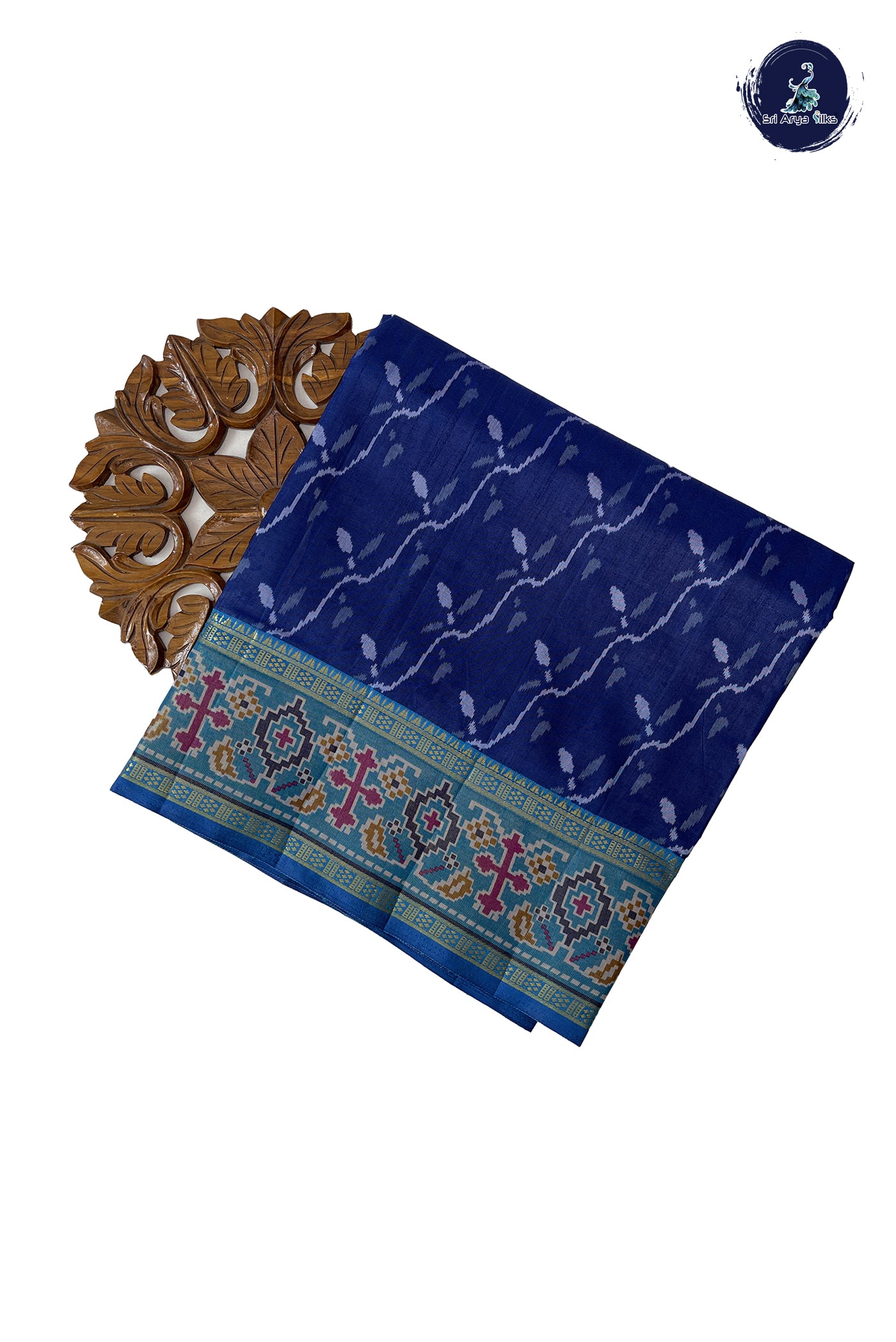 Dark Blue Semi Pattola Saree With Patola Pattern