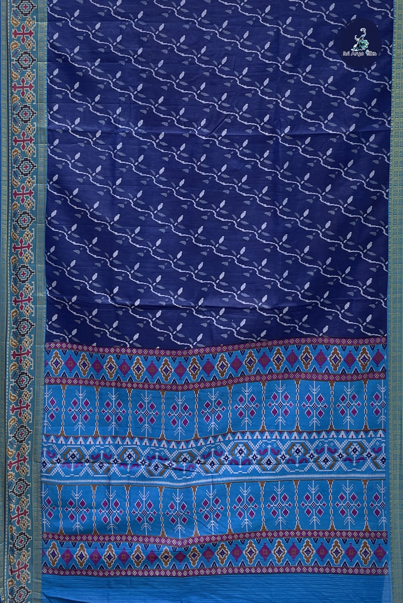 Dark Blue Semi Pattola Saree With Patola Pattern