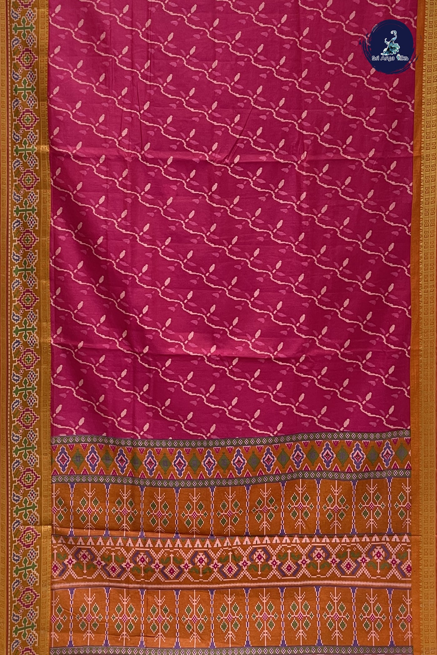 Rani Pink Semi Pattola Saree With Patola Pattern