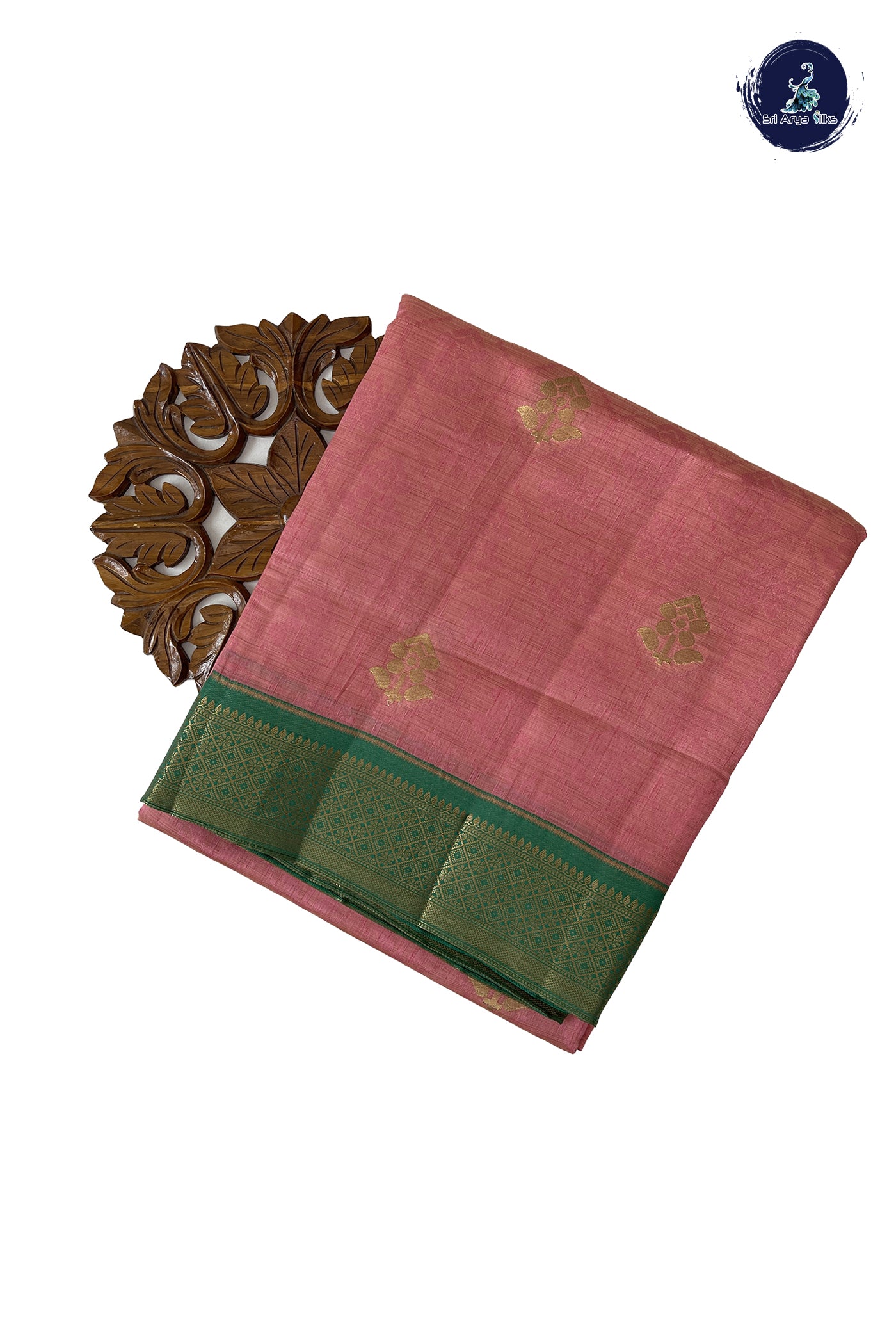 Peach Pink Semi Tussar Saree With Embossed Pattern