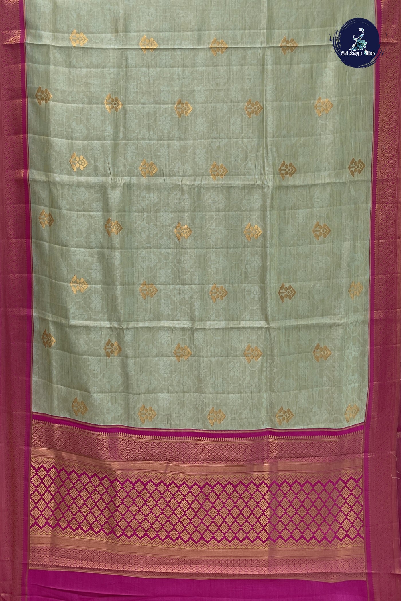 Pastel Green Semi Tussar Saree With Embossed Pattern