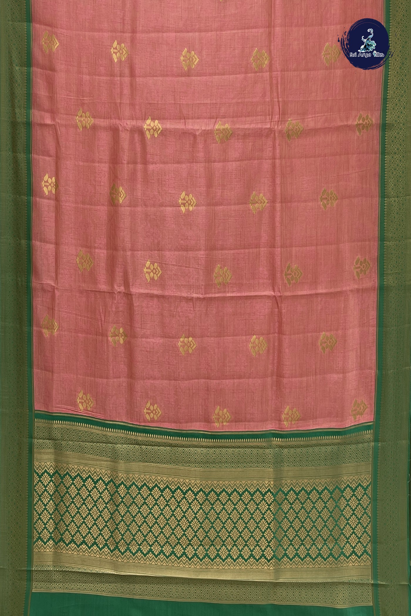 Peach Pink Semi Tussar Saree With Embossed Pattern