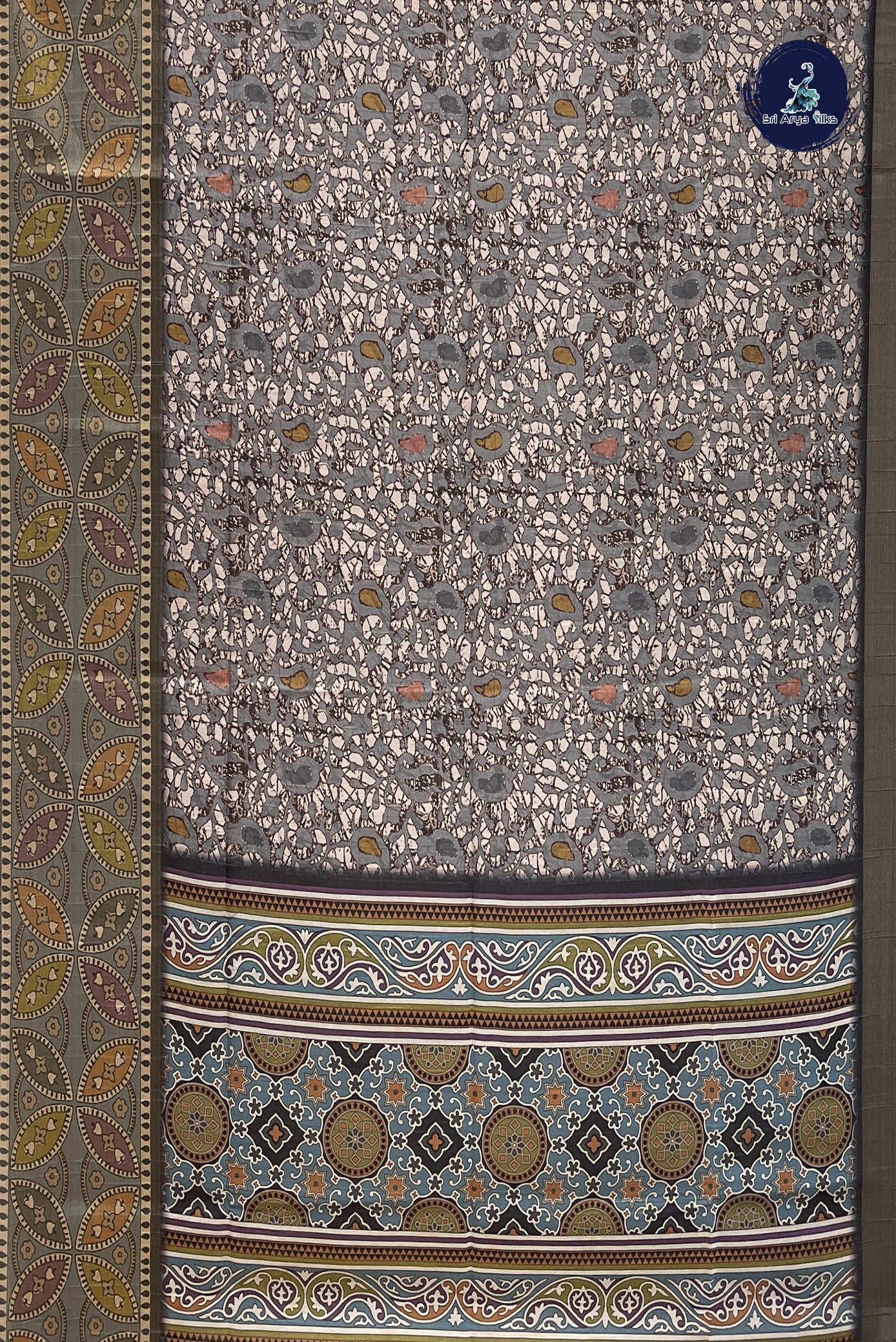 Grey Semi Tussar Saree With Printed Pattern