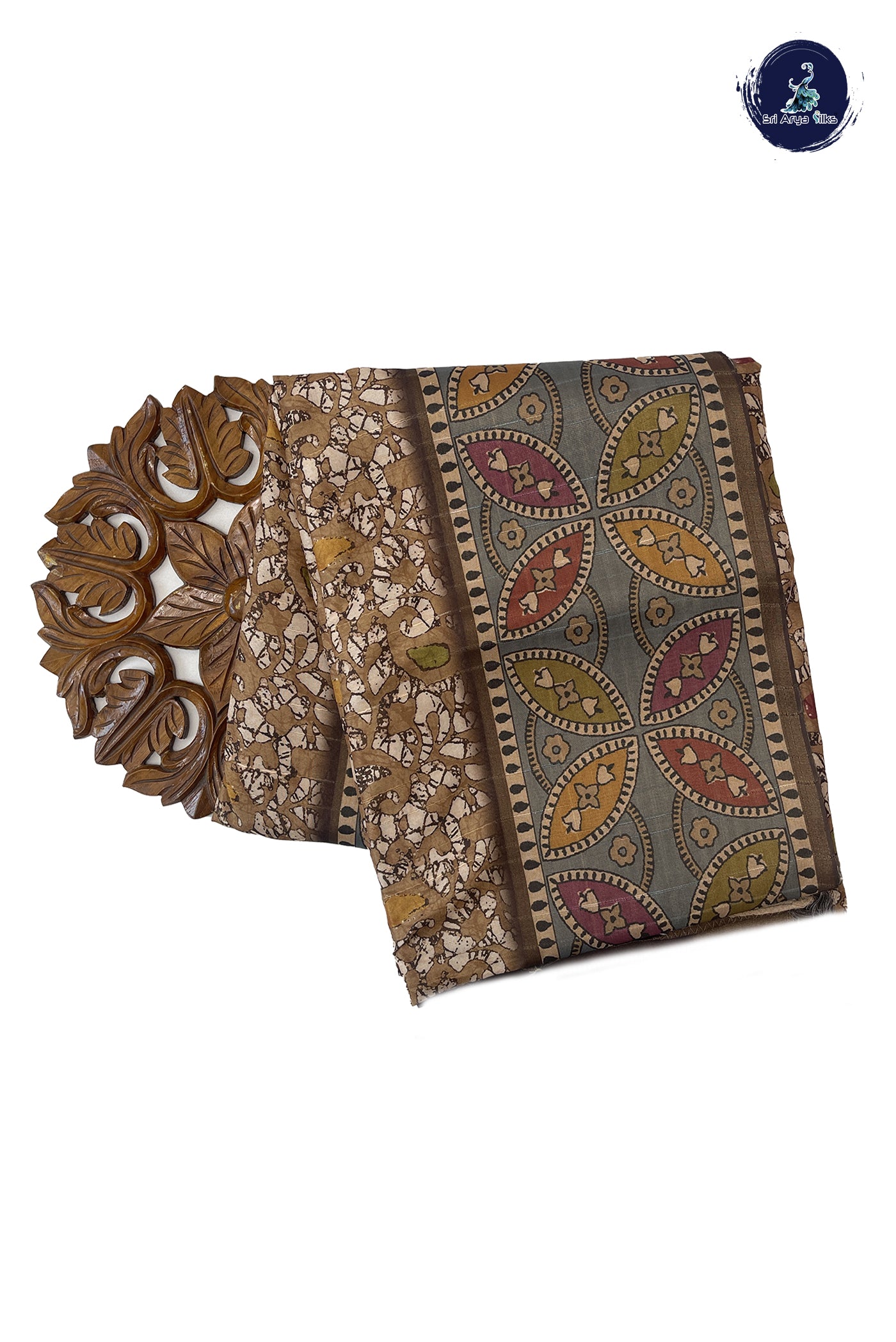 Light Brown Semi Tussar Saree With Printed Pattern