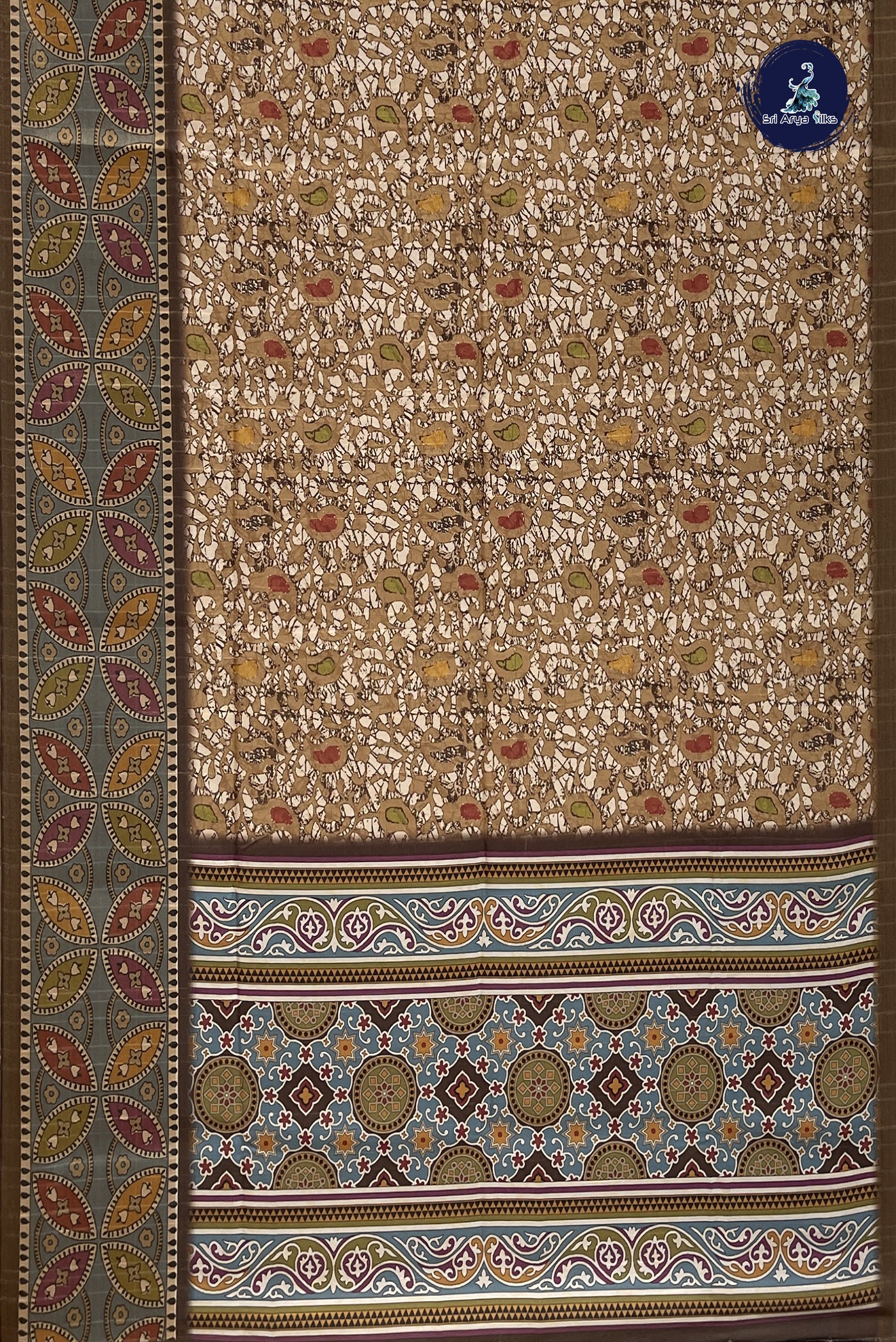 Light Brown Semi Tussar Saree With Printed Pattern