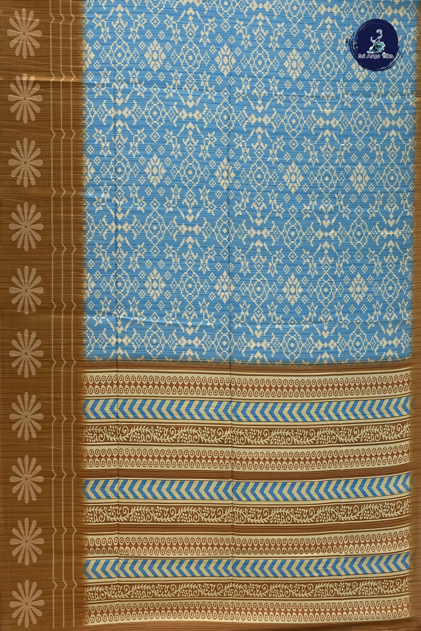 Light Blue Semi Tussar Saree With Printed Pattern