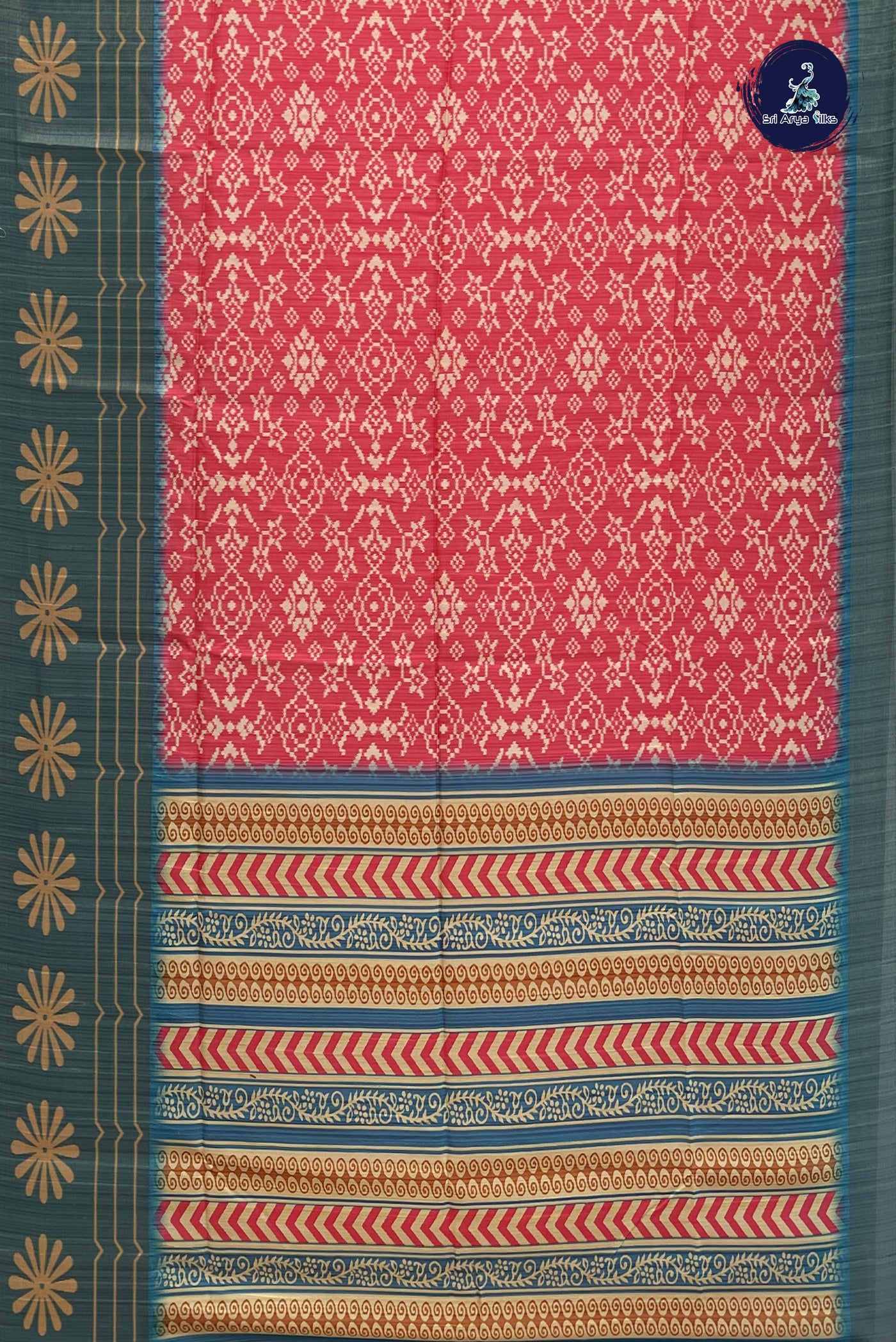 Candy Pink Semi Tussar Saree With Printed Pattern