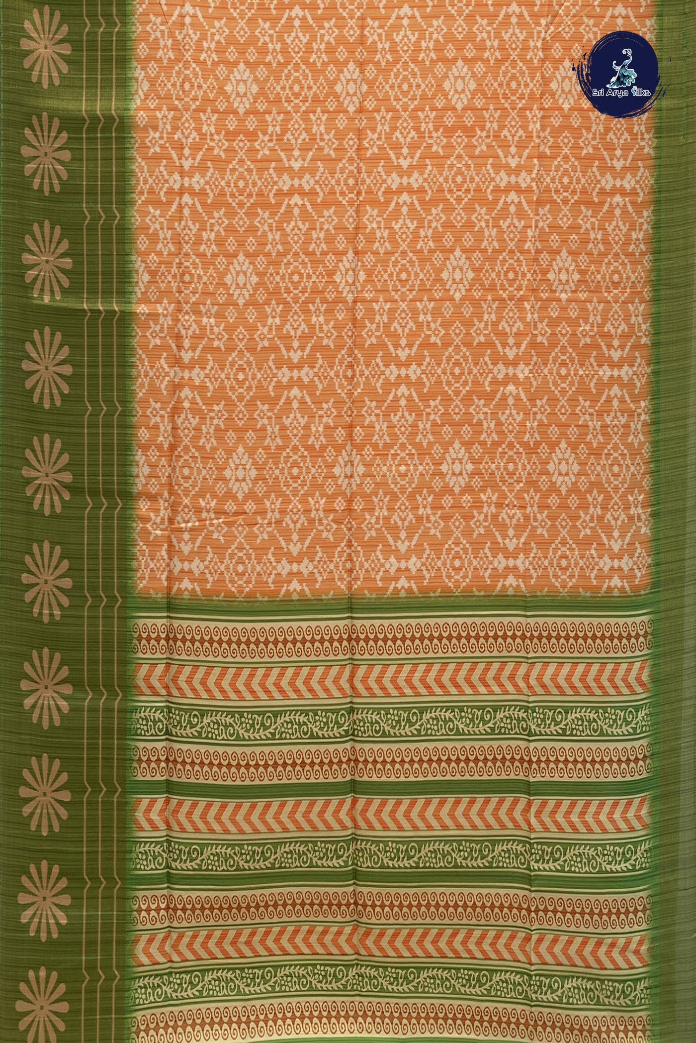 Light Orange Semi Tussar Saree With Printed Pattern