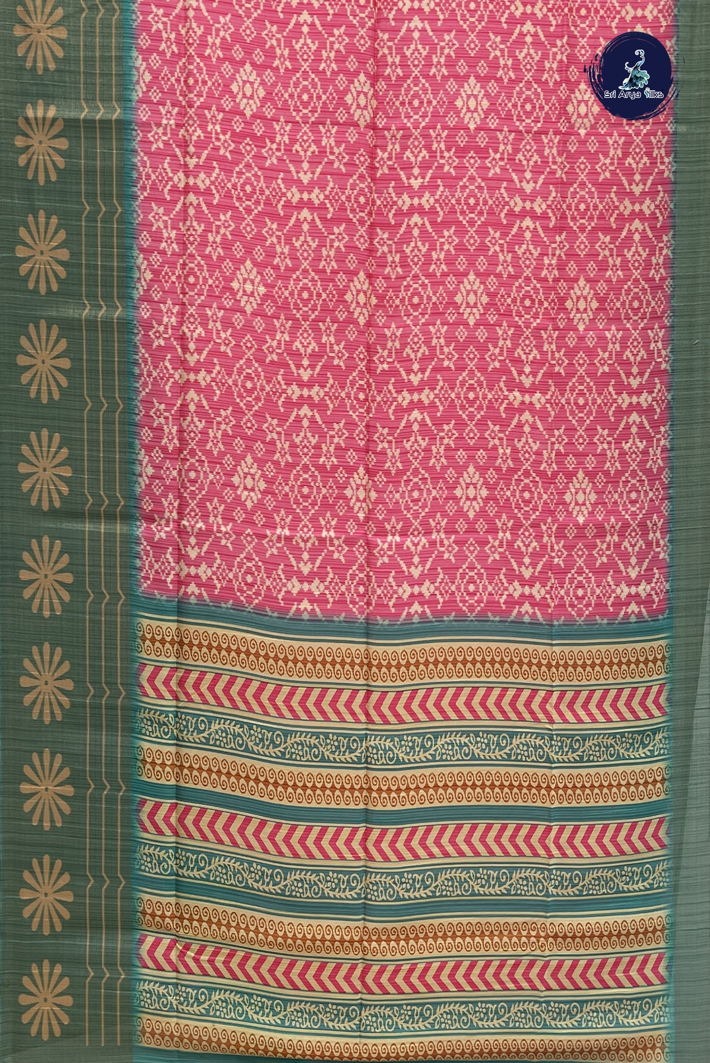 Hot Pink Semi Tussar Saree With Printed Pattern