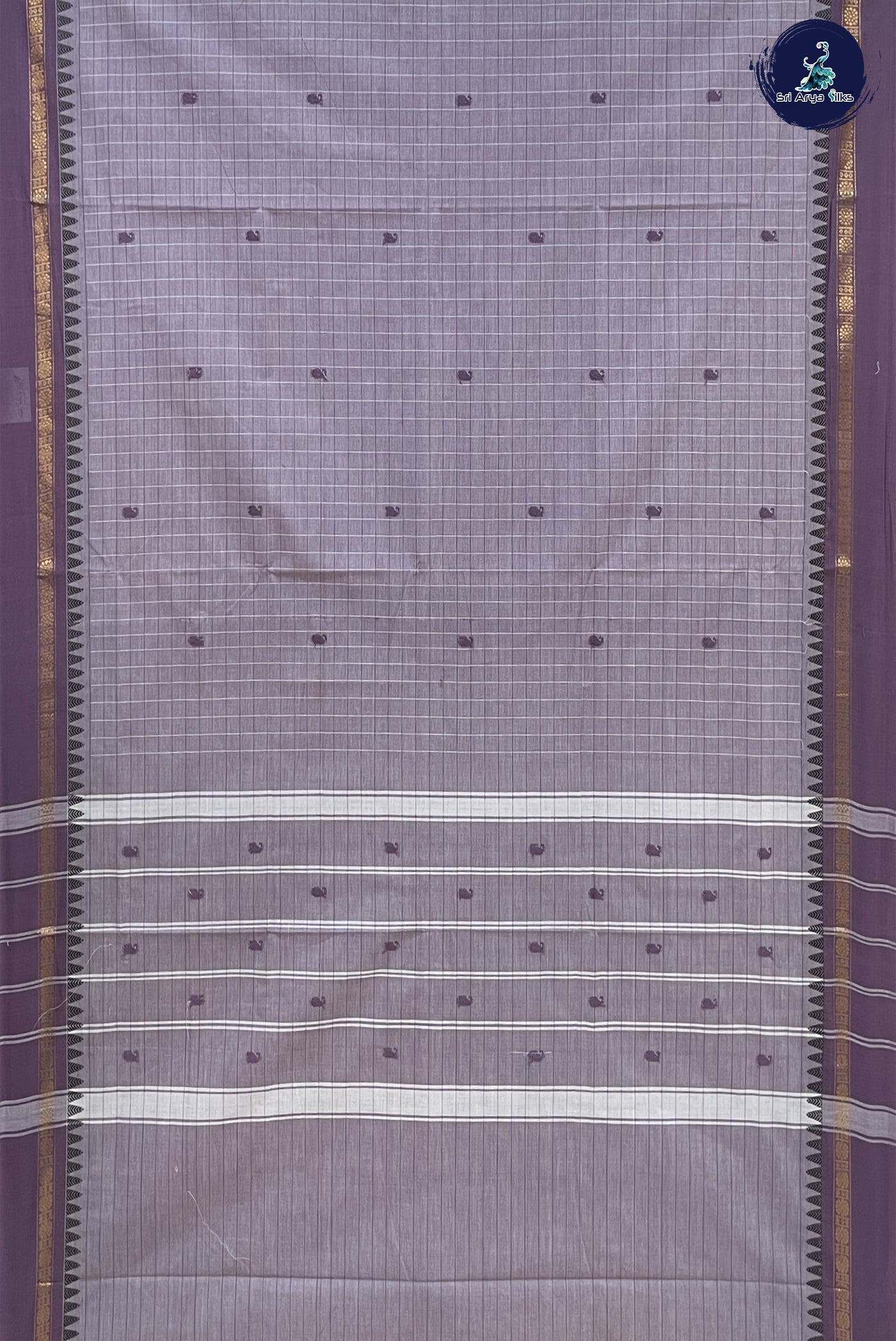 Mauve Grey Cotton Saree With Checked Pattern