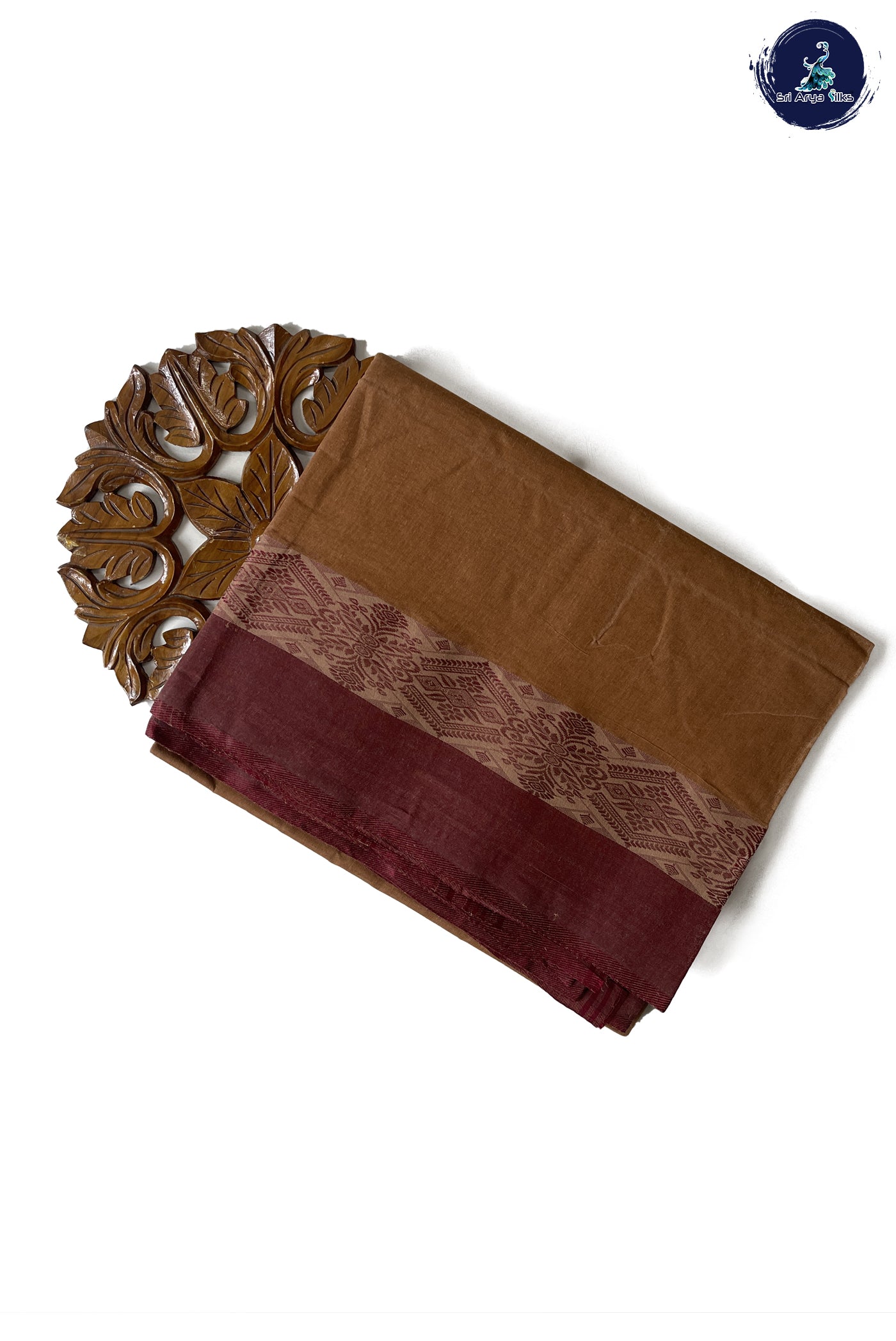 Brown Cotton Saree With Plain Pattern