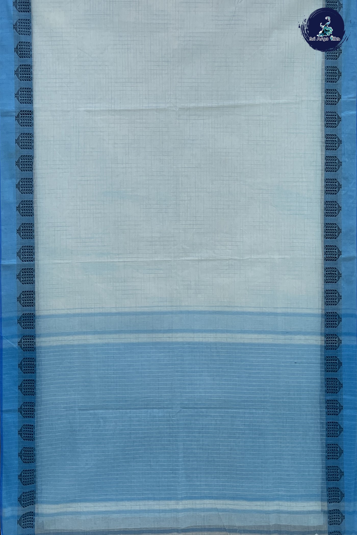 Light Blue Cotton Saree With Plain Pattern