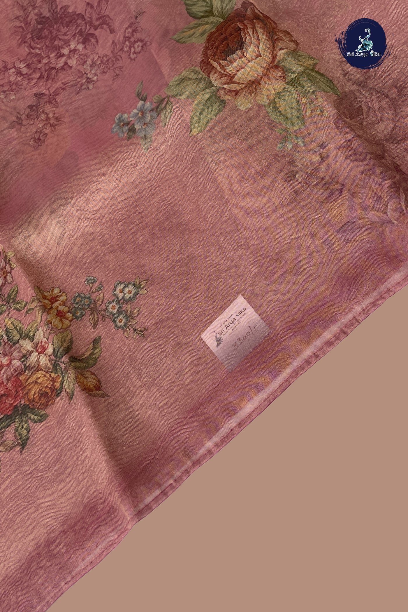 Onion Pink Tissue Banarasi Saree With Floral Digital Print Pattern