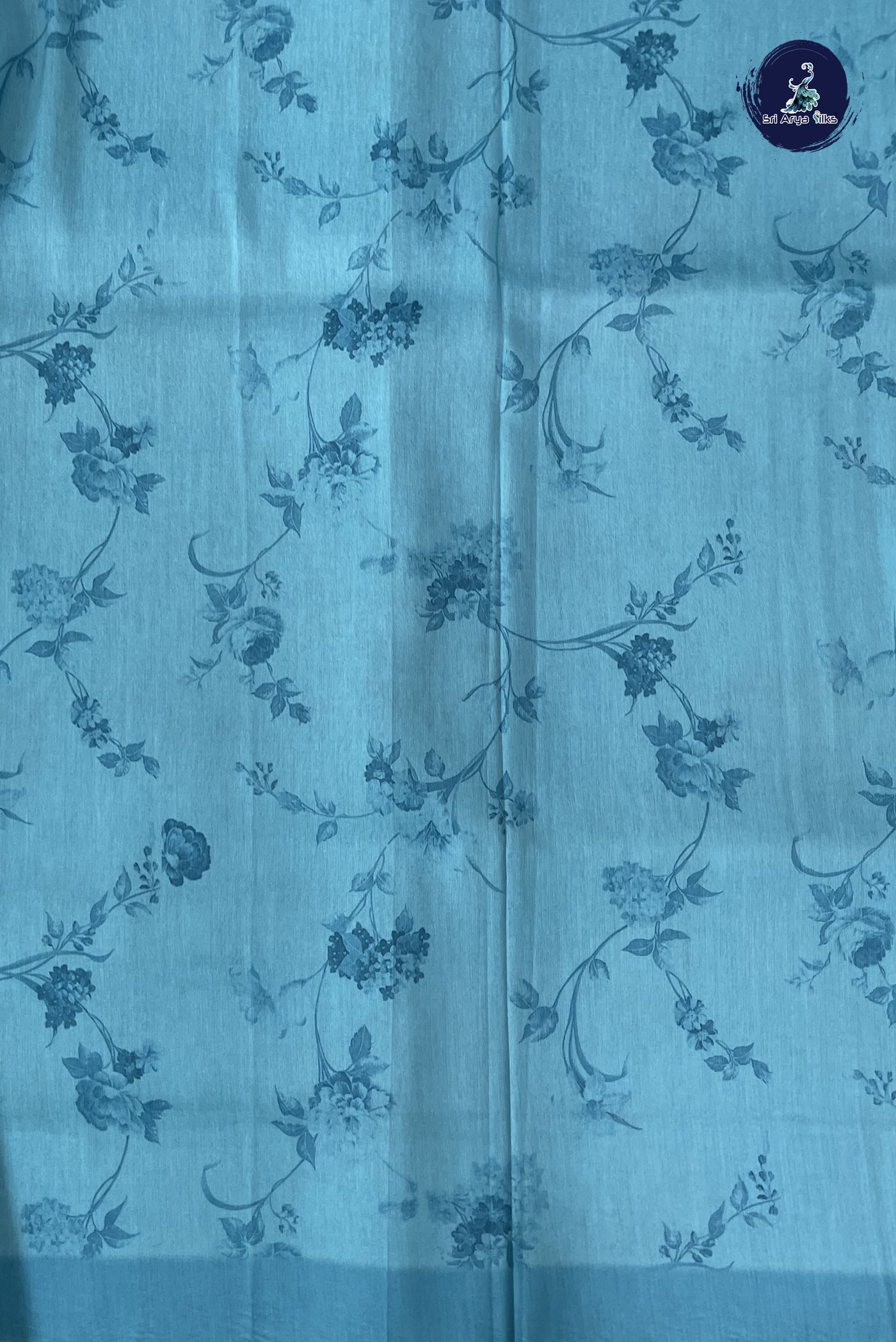 Bluish Grey Tissue Banarasi Saree With Floral Digital Print Pattern