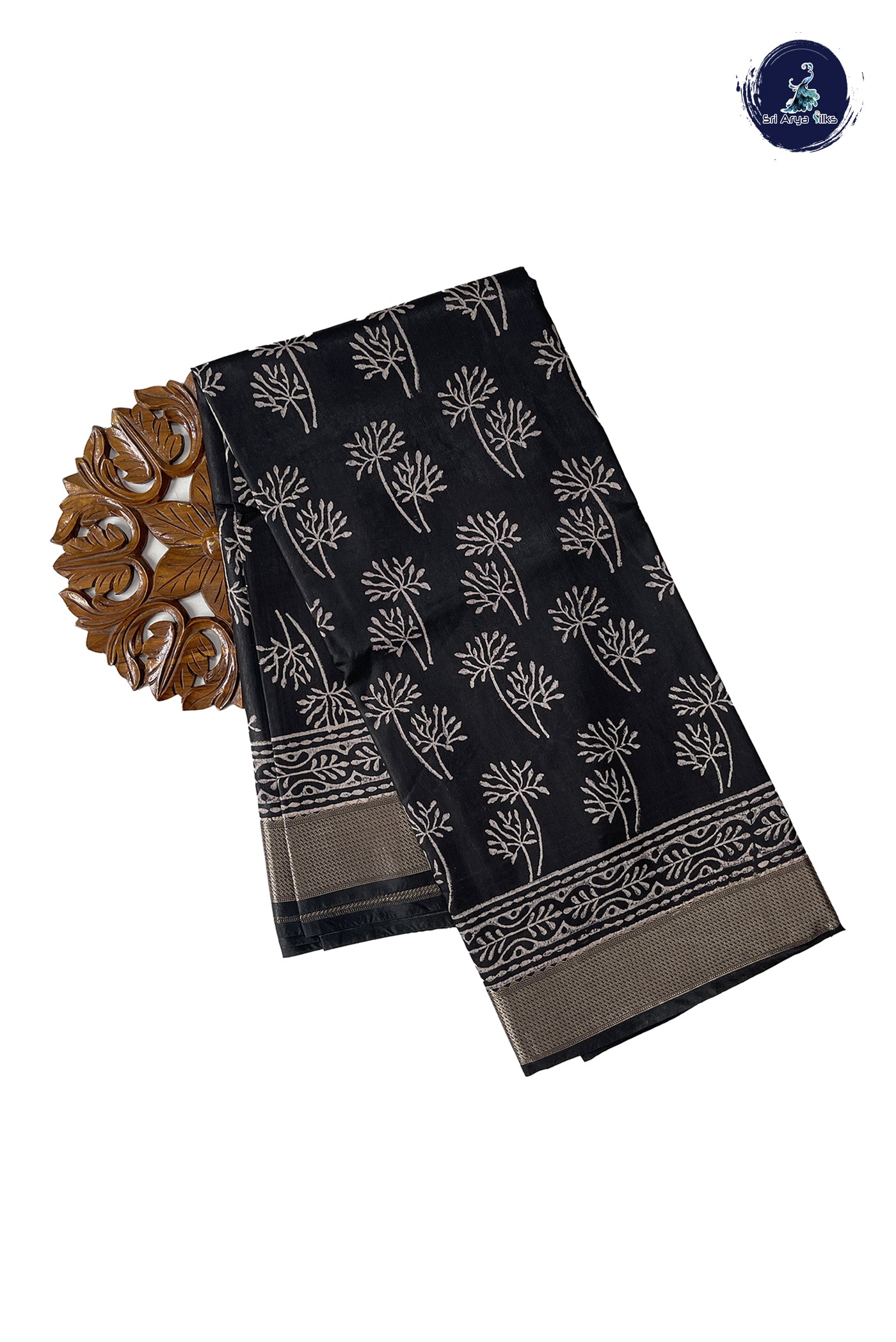 Black Maheshwari Silk With Bagru Print Pattern