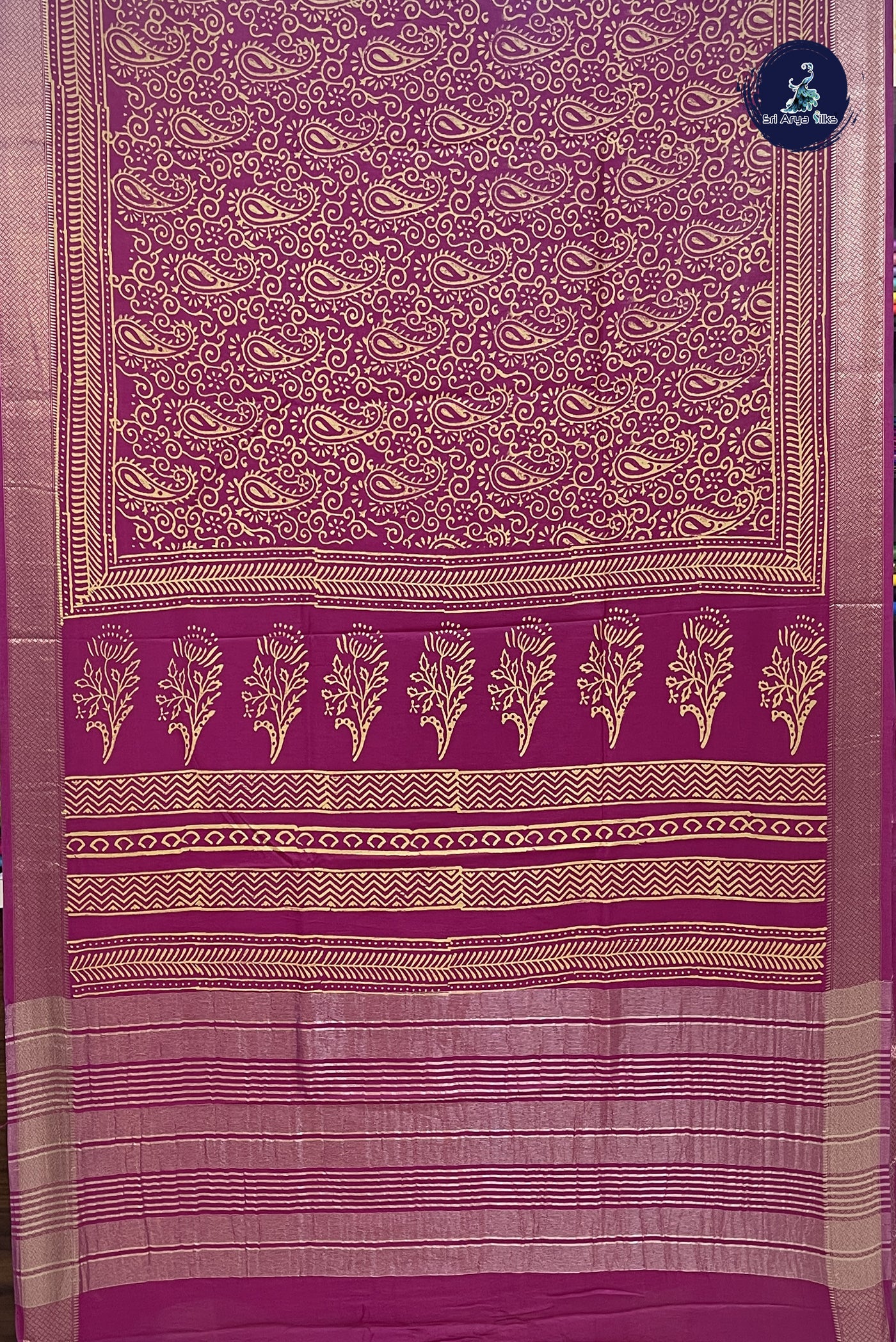 Magenta Pink Maheshwari Silk With Bagru Print Pattern