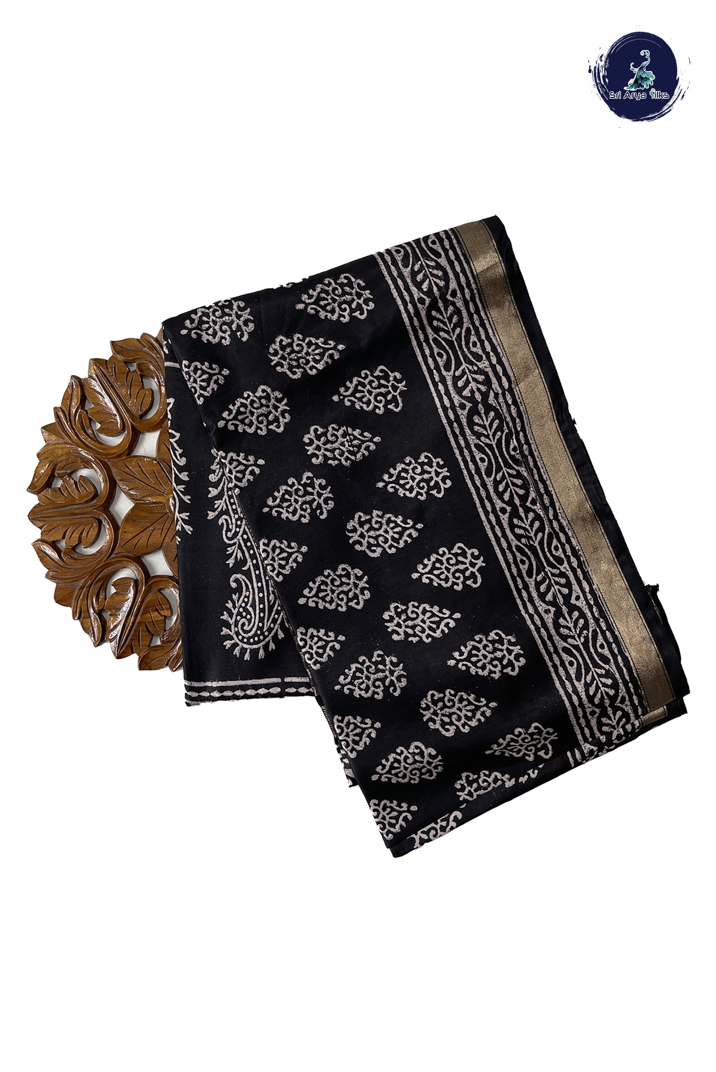 Black Modal Viscose Silk With Bagru Print Pattern