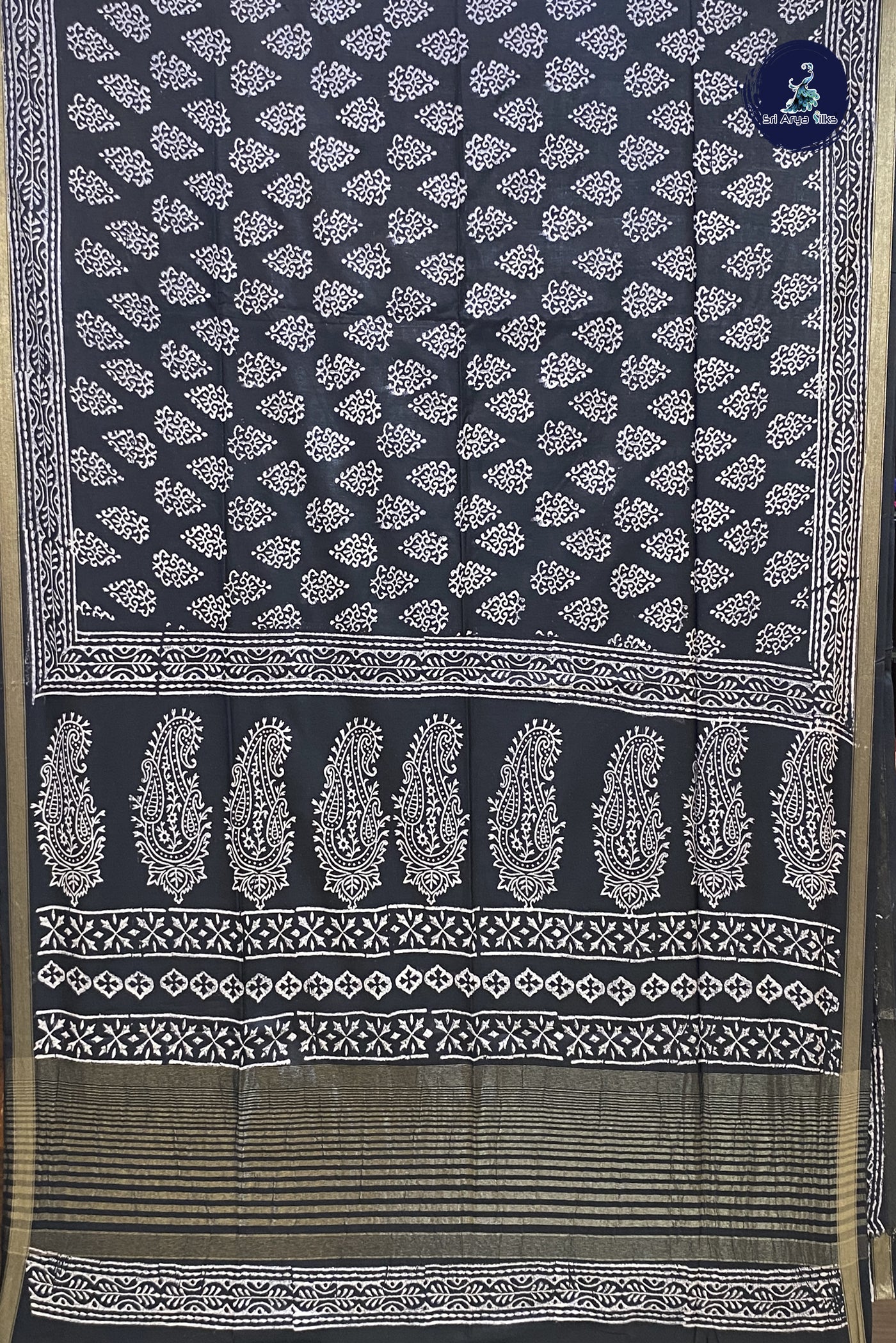 Black Modal Viscose Silk With Bagru Print Pattern