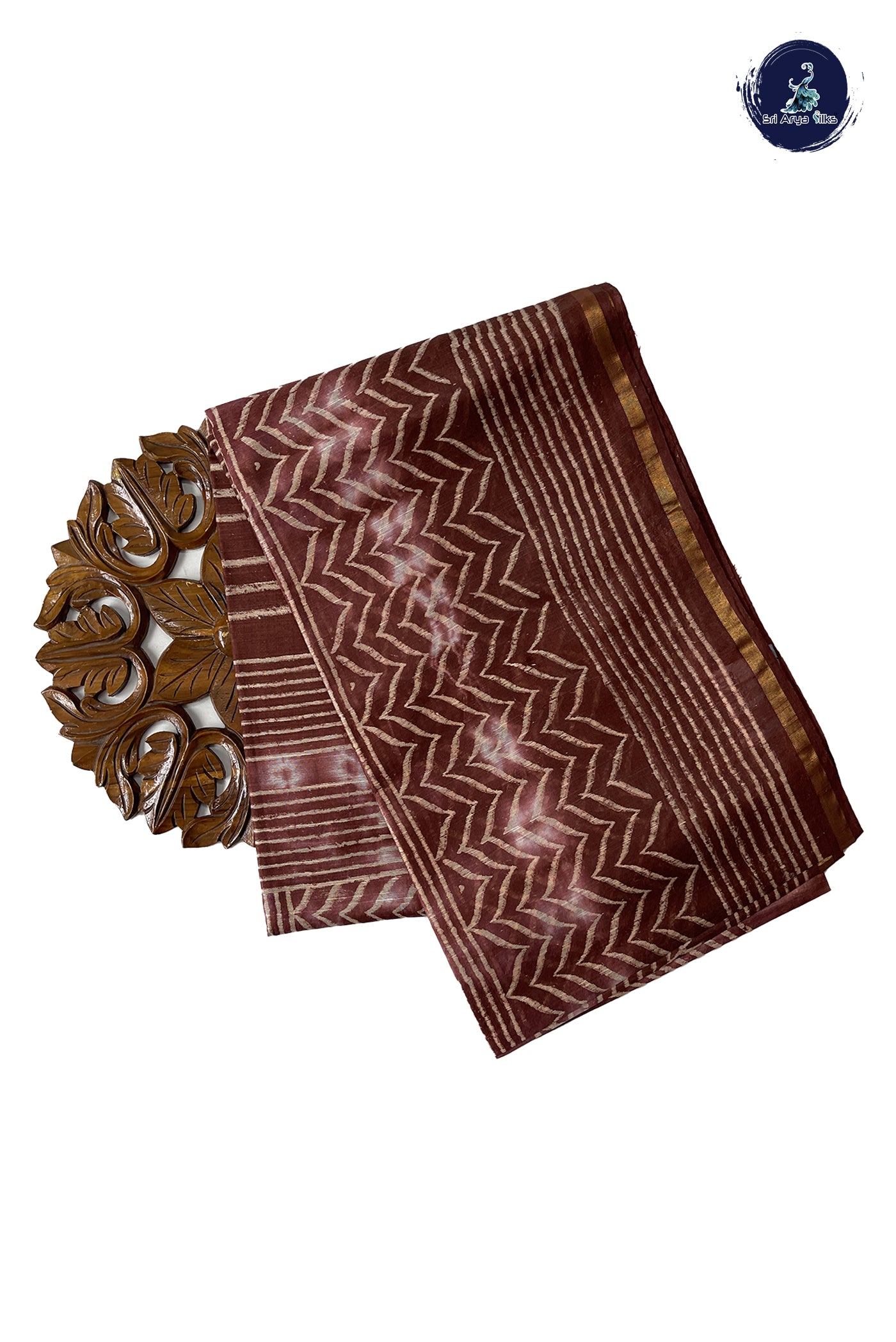 Brown Chanderi Silk Cotton Saree With Bagru Print Pattern