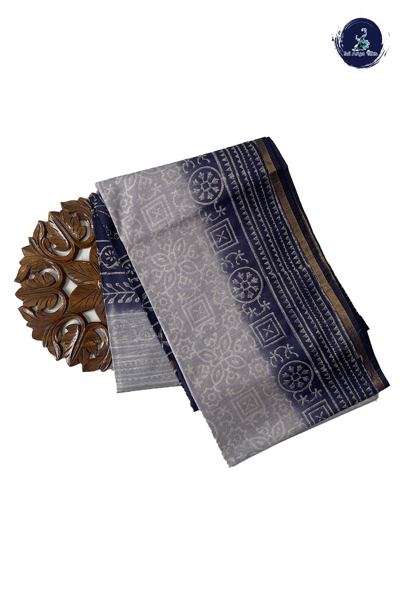 Grey Chanderi Silk Cotton Saree With Bagru Print Pattern
