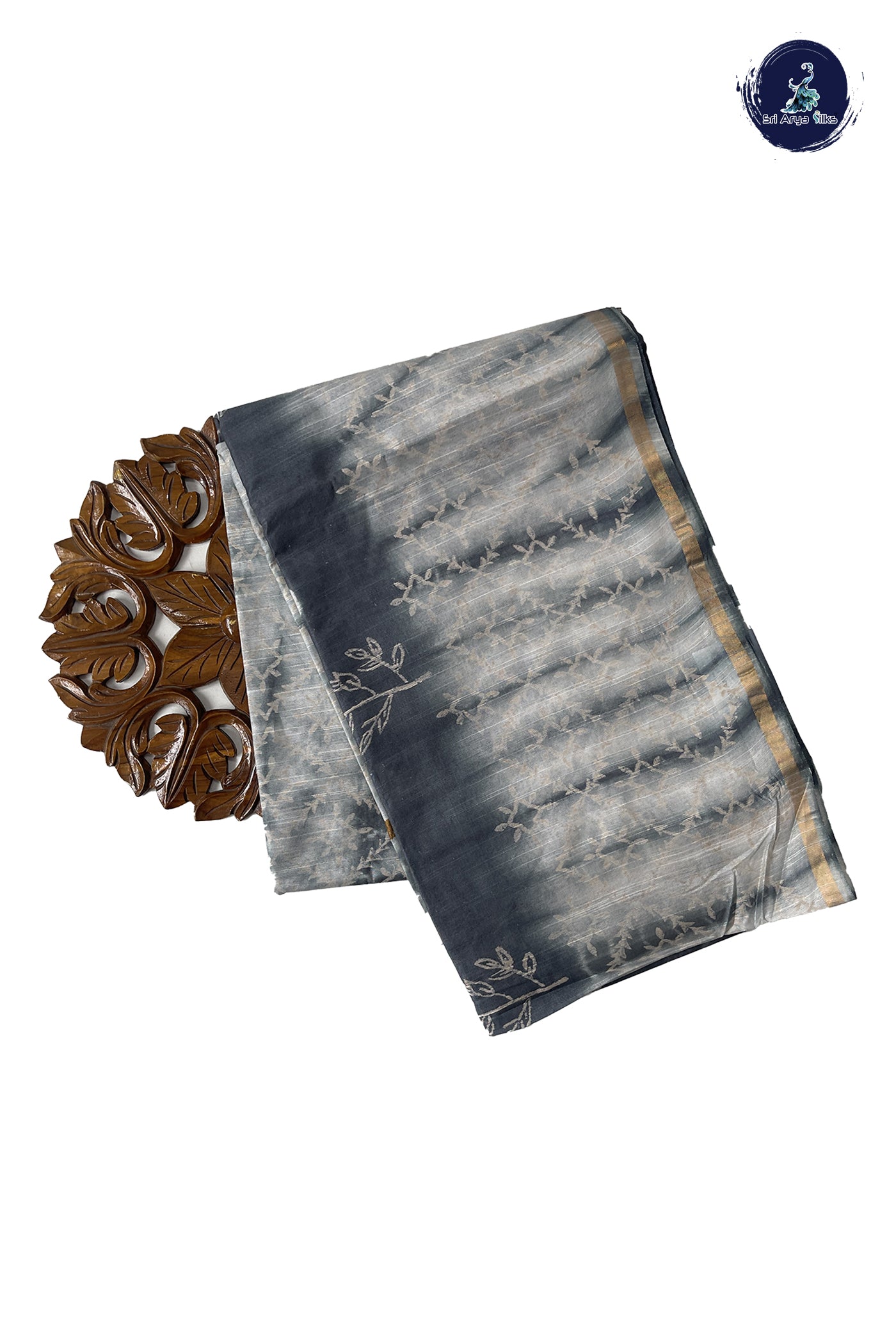 Grey Chanderi Silk Cotton Saree With Bagru Print Pattern