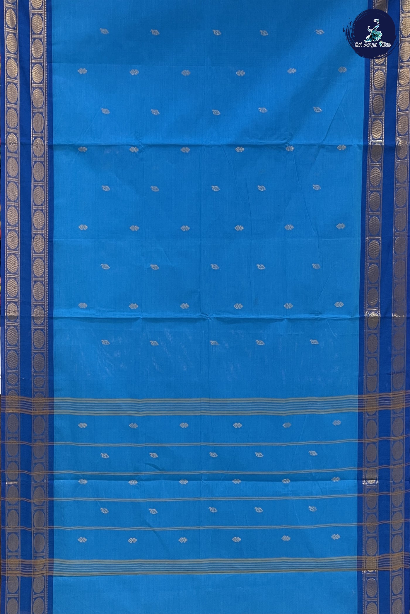 Light Blue Chettinad Cotton  With Zari Buttas Pattern