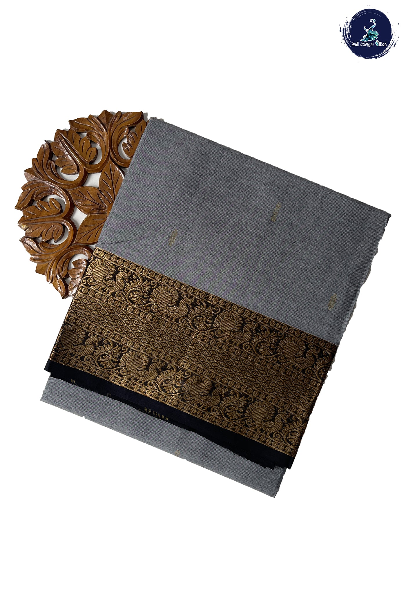 Grey Chettinad Cotton  With Zari Buttas Pattern