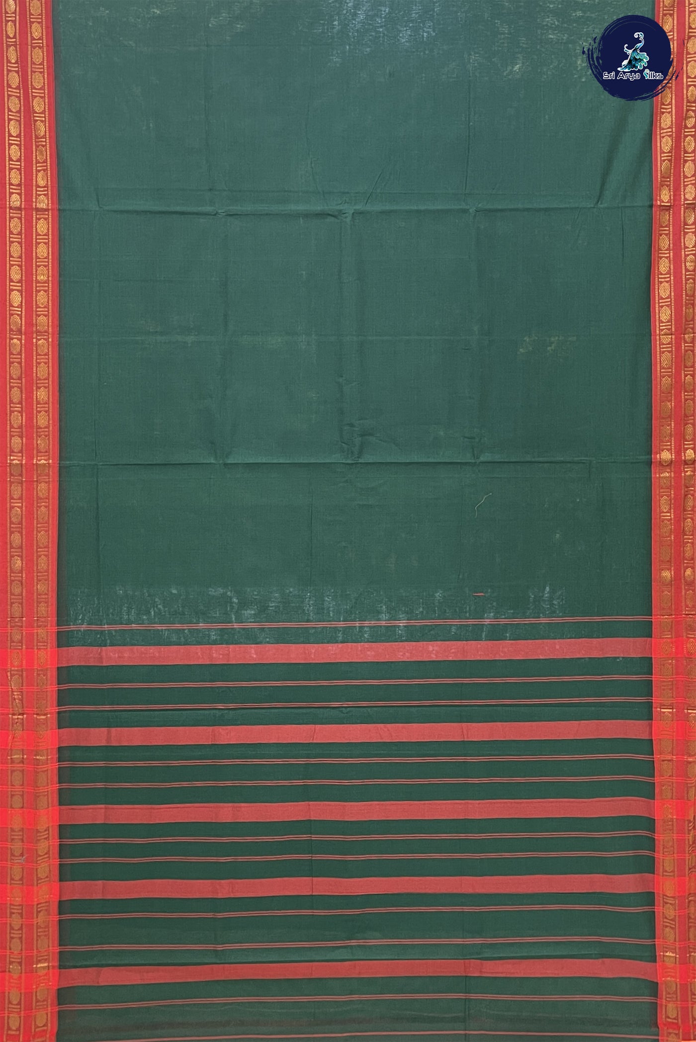 Dark Green Gadwal Cotton With Plain Pattern