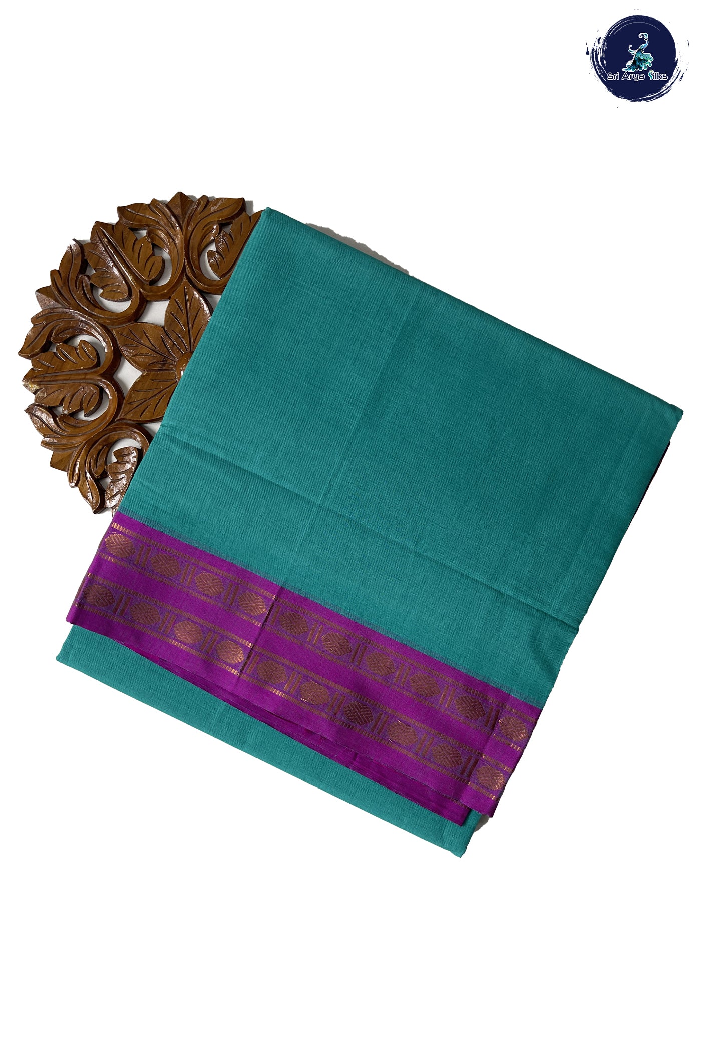 Turquoise Gadwal Cotton With Plain Pattern