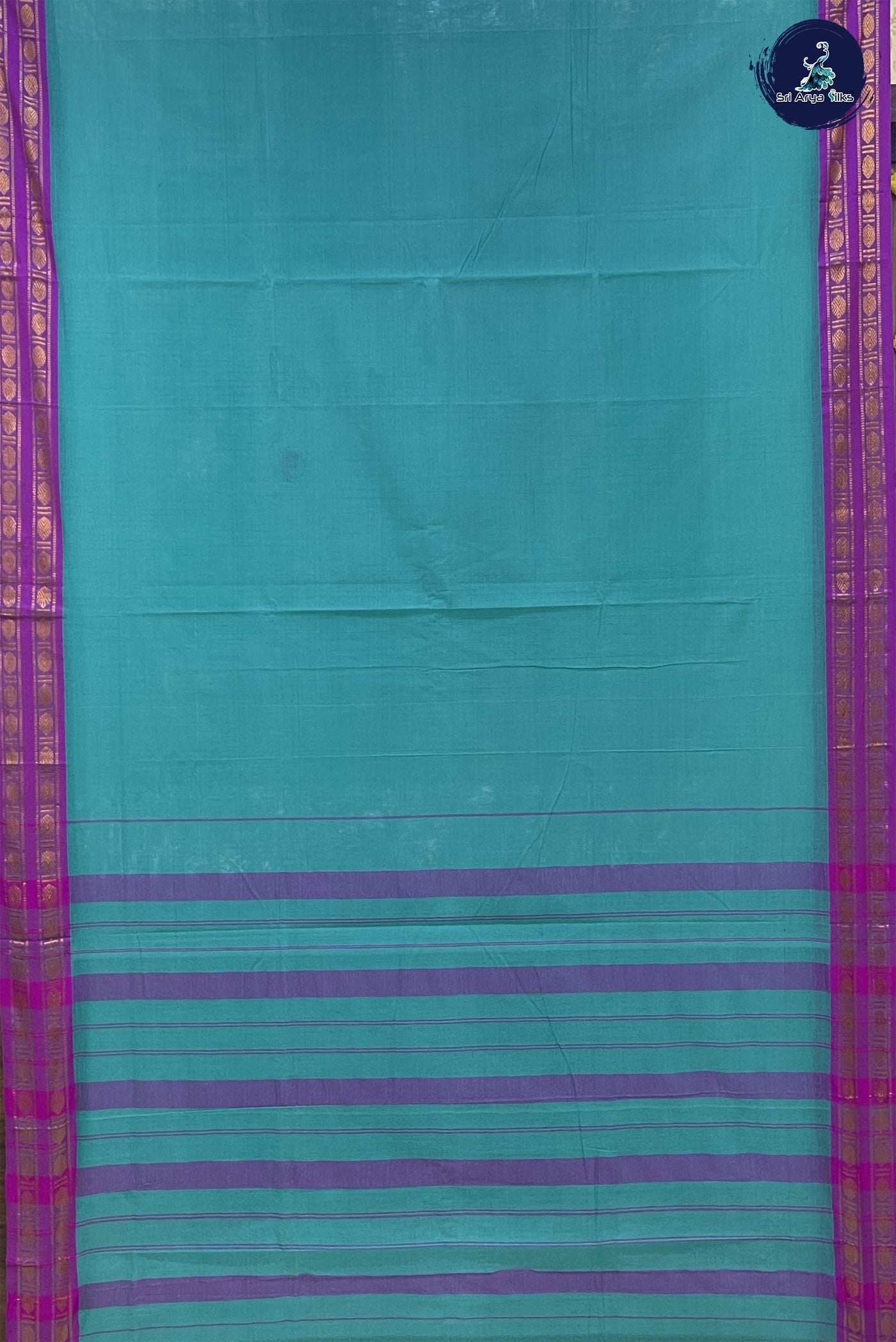 Turquoise Gadwal Cotton With Plain Pattern