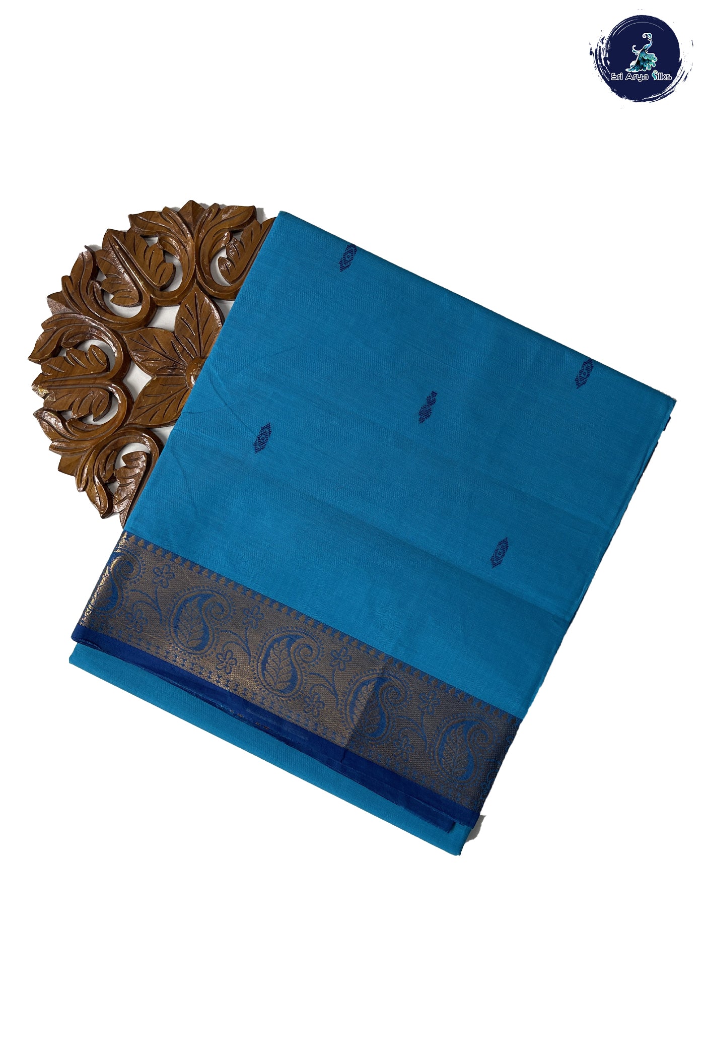Light Blue Chettinad Cotton  With Buttas Pattern