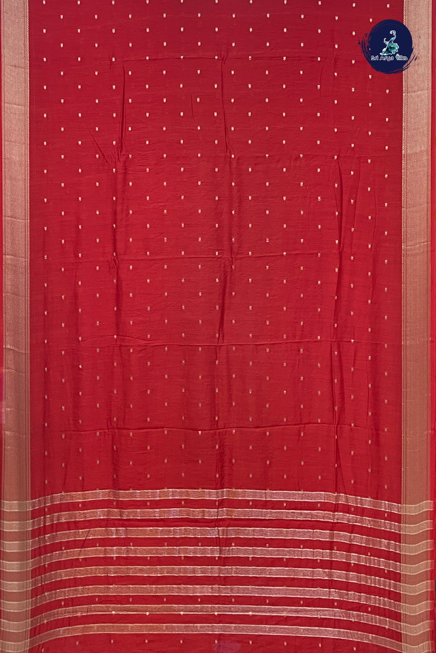 Red Function Wear Saree With Zari Buttas Pattern