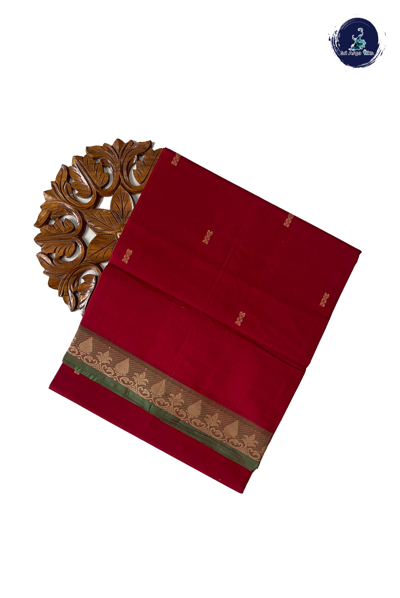 Red Chettinad Cotton Saree With Buttas Pattern