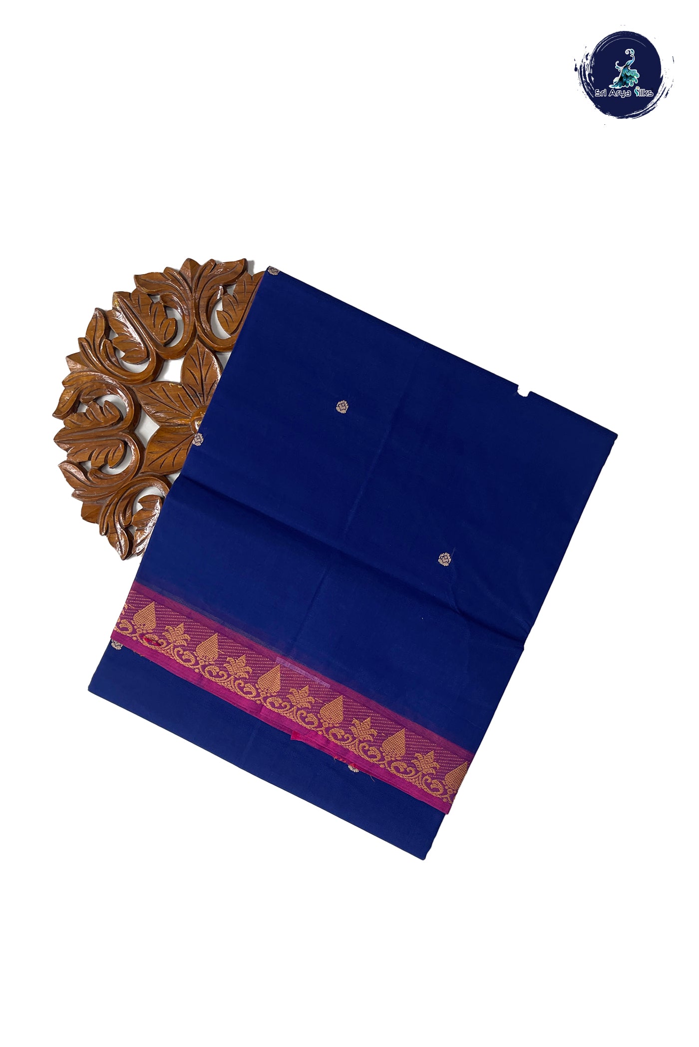 Blue Chettinad Cotton Saree With Buttas Pattern