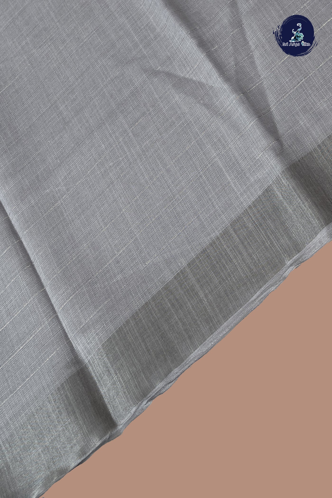 Grey Linen Saree With Stripes Pattern