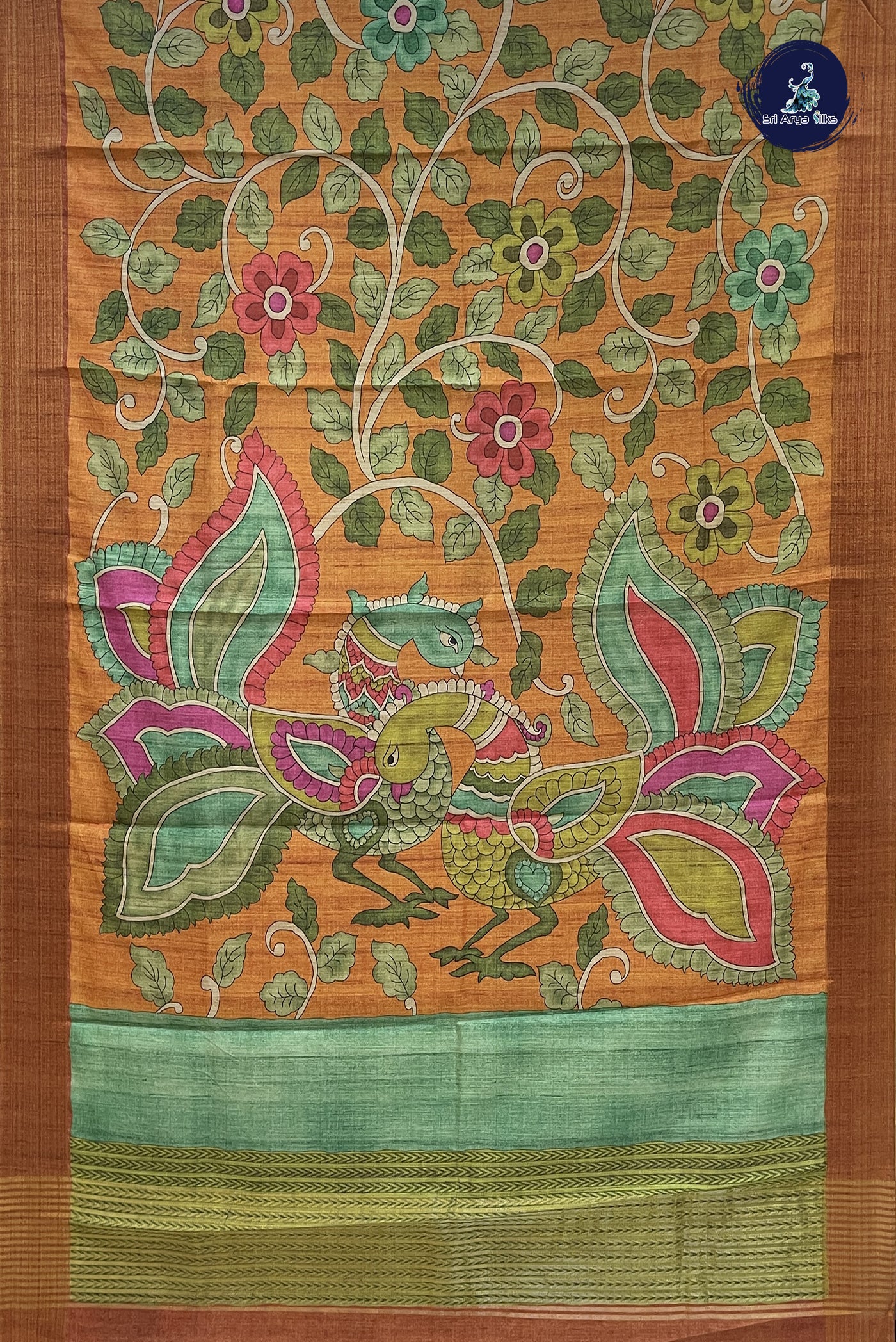 Dusty Orange Tussar Saree With Floral Print Pattern