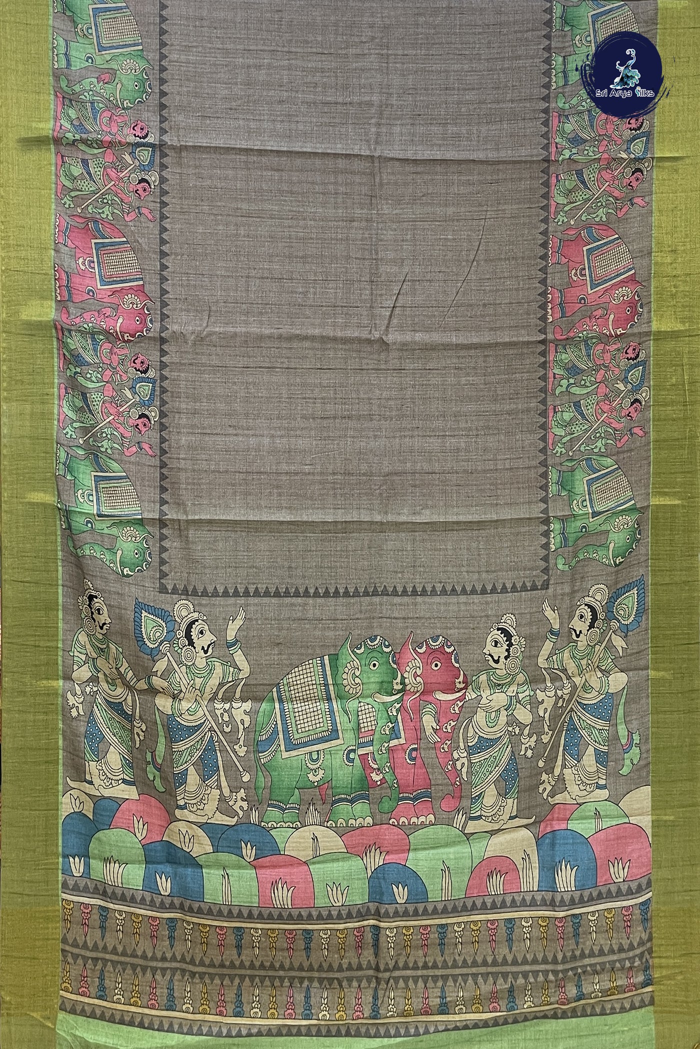 Grey Tussar Saree With Floral Print Pattern