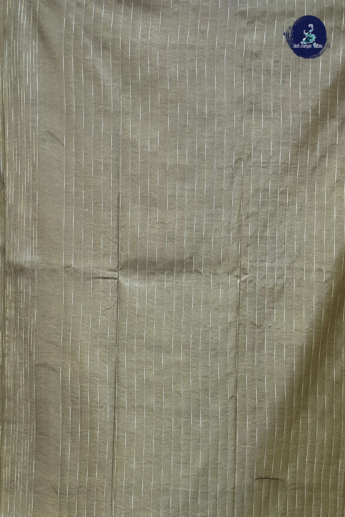 Greyish Green Tussar Saree With Stripes Pattern