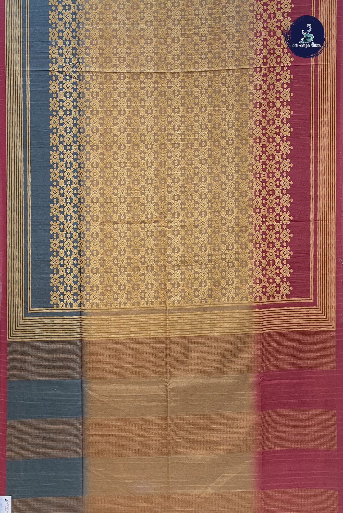 Mustard Yellow Semi Tussar Saree With Printed Pattern