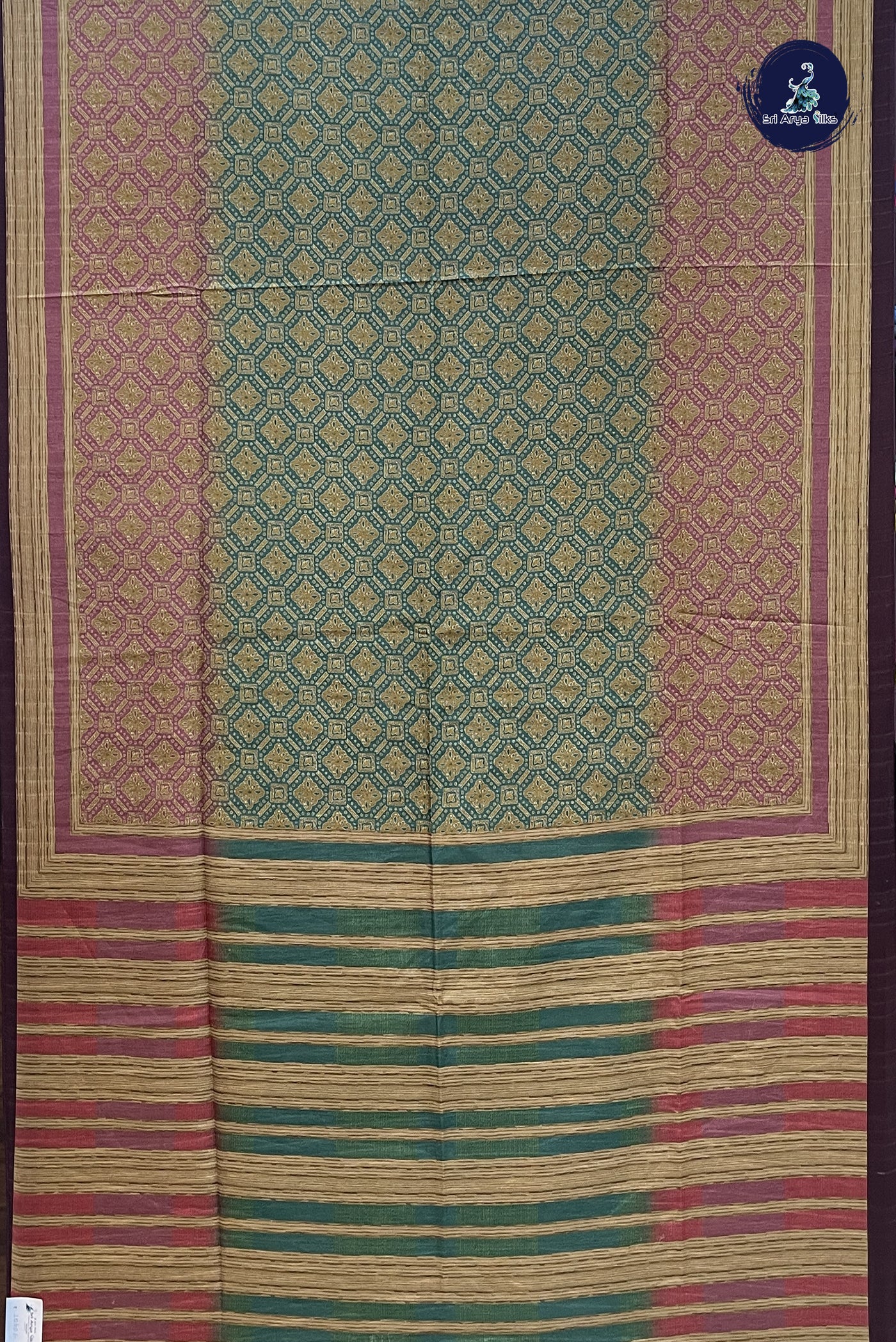 Teal Semi Tussar Saree With Printed Pattern