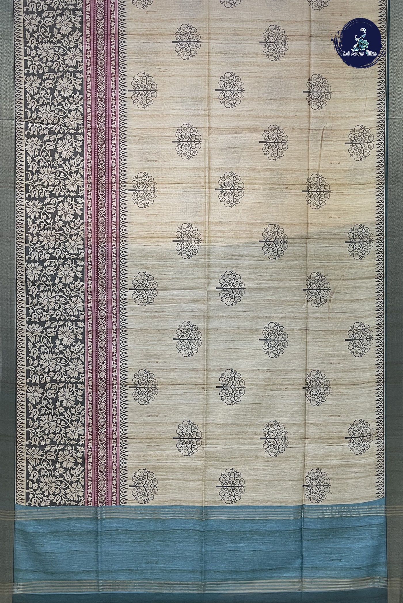 Beige Tussar Saree With Printed Pattern