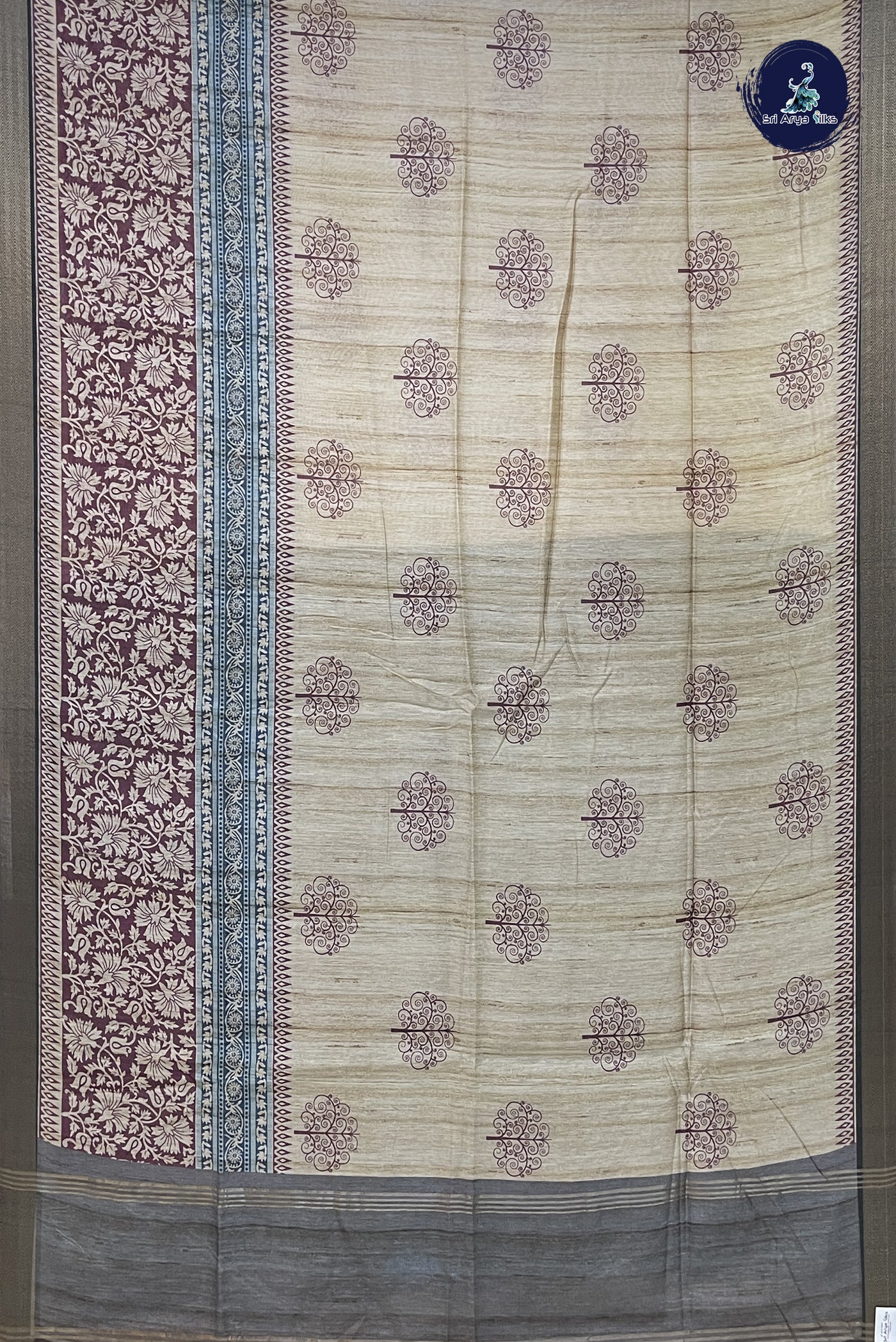 Beige Tussar Saree With Printed Pattern