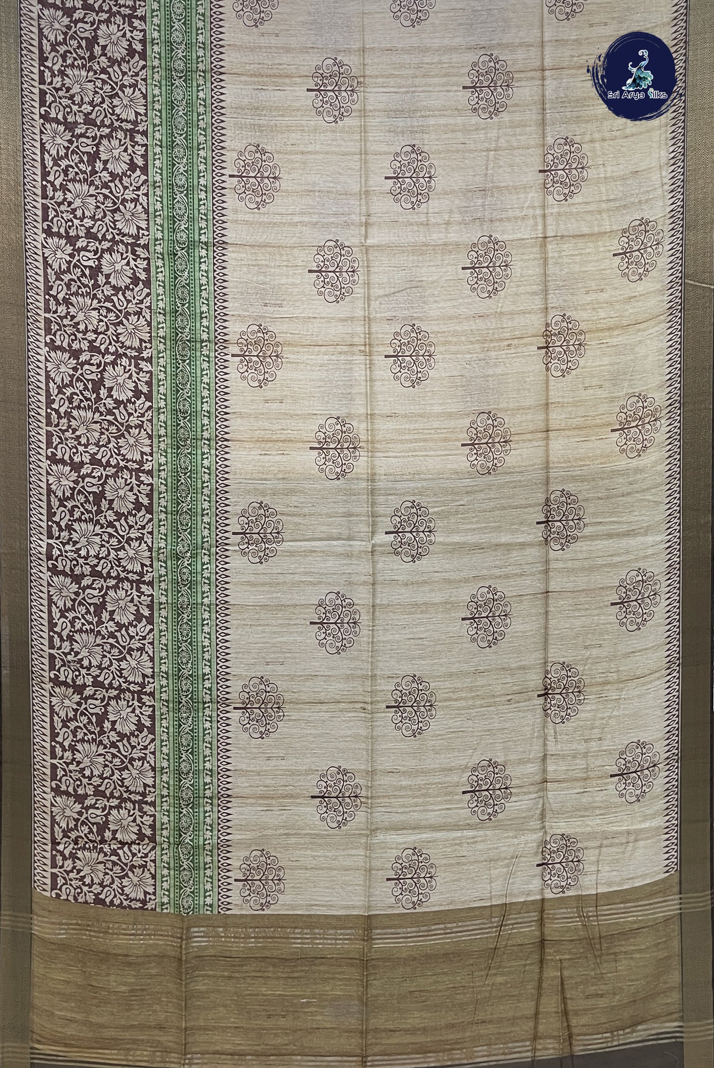 Beige Tussar Saree With Printed Pattern