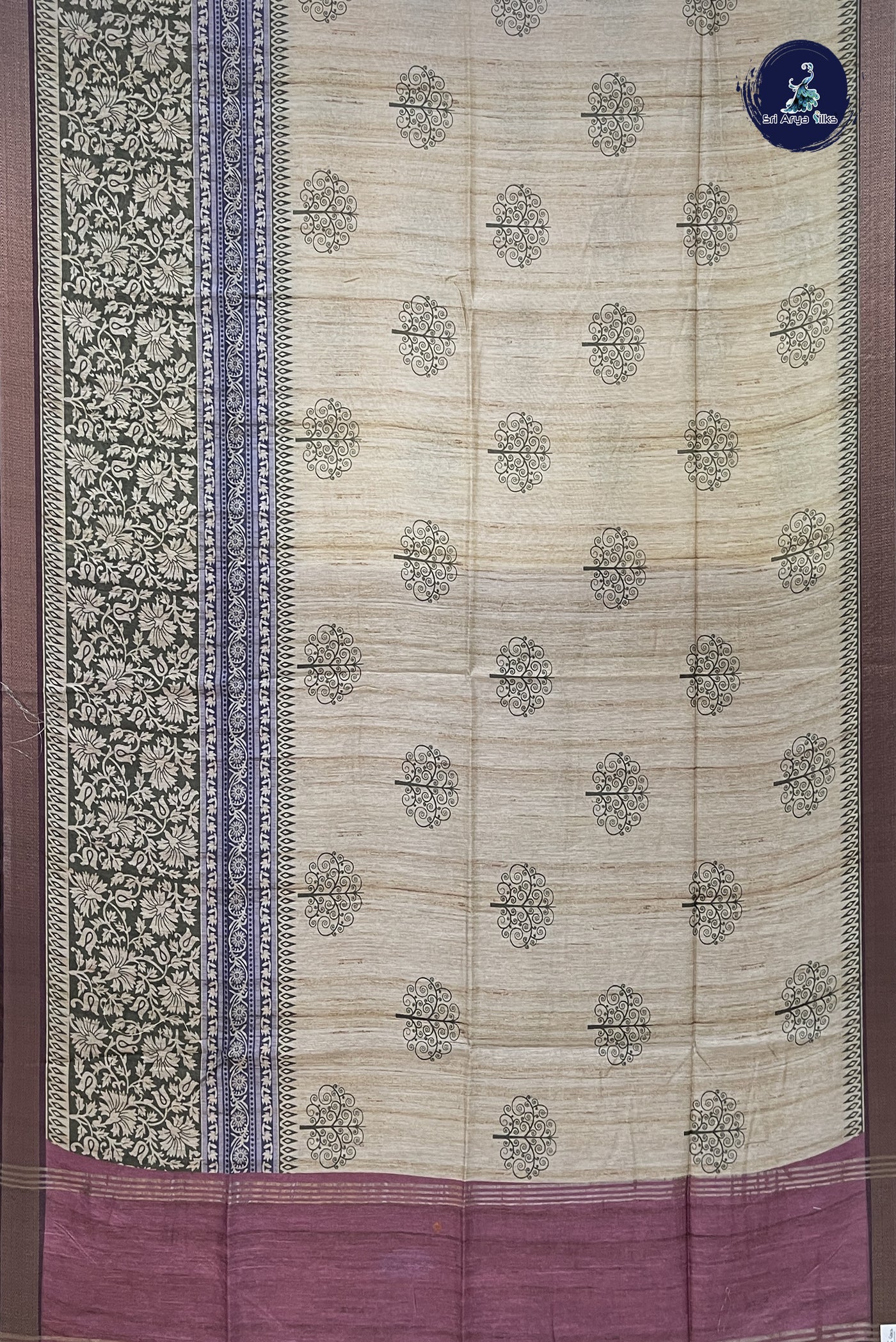 Beige Tussar Saree With Printed Pattern