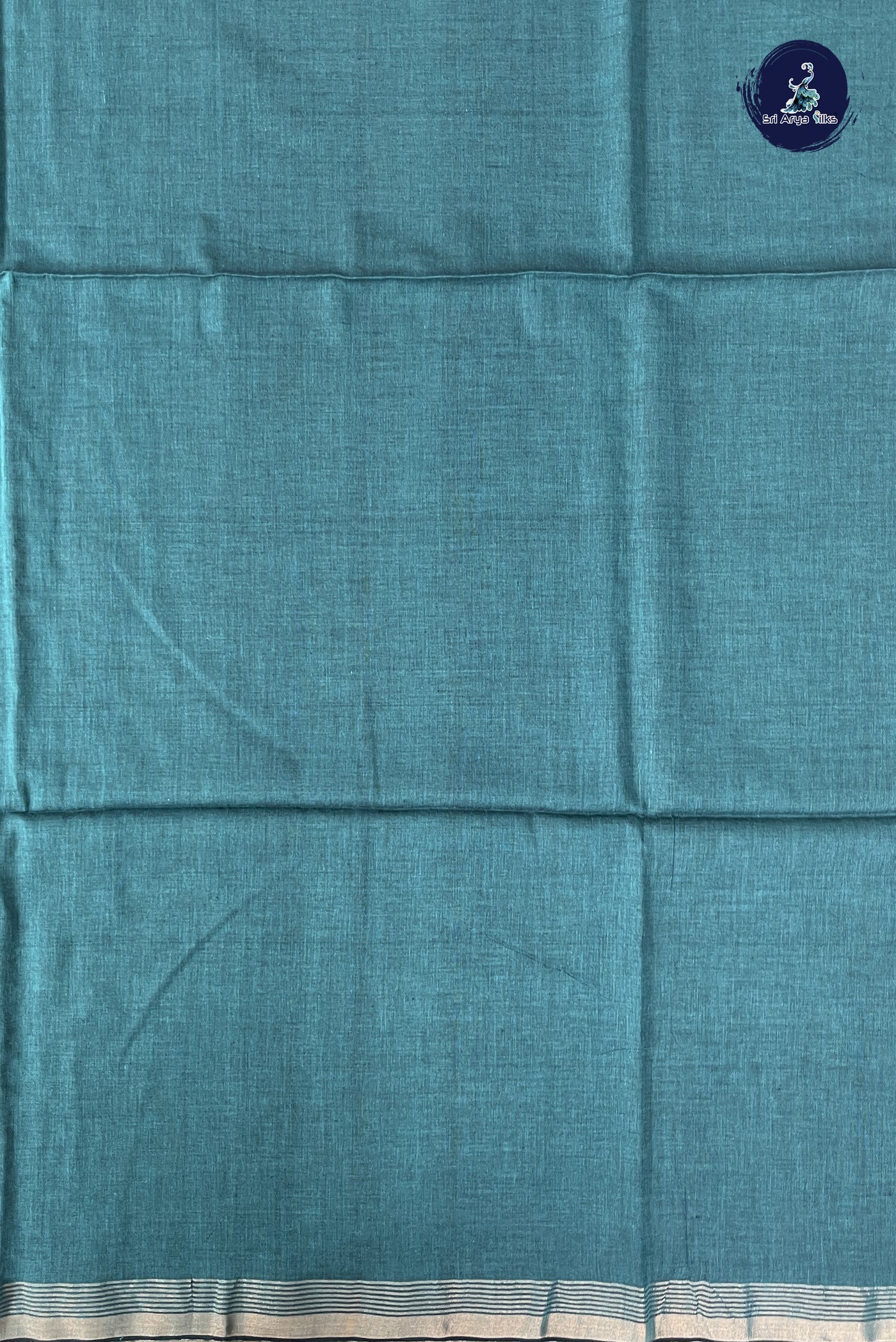 Peacock Blue Linen Saree With Plain Pattern