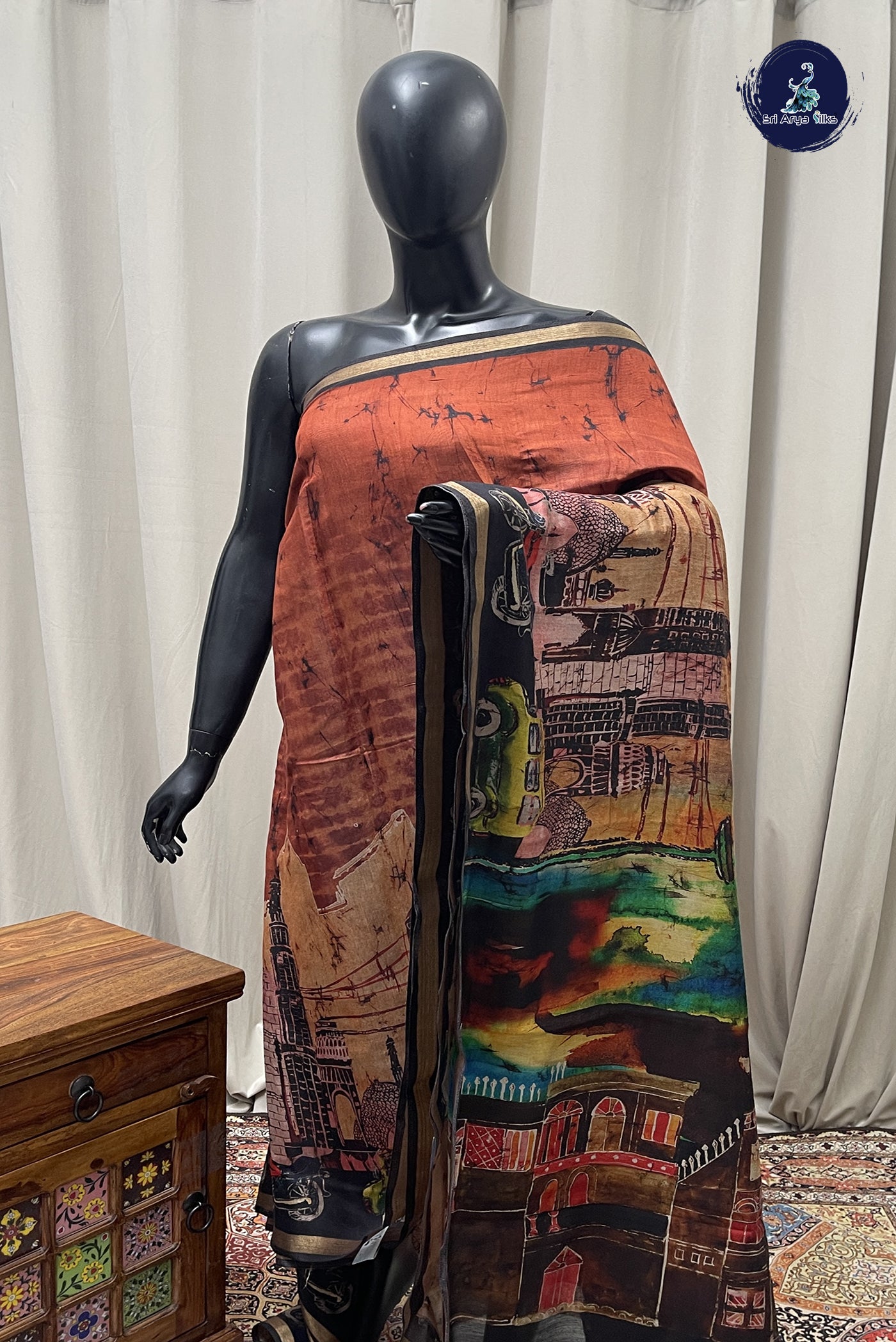 Multi Color Chanderi Semi Silk Cotton Saree with Printed  Pattern