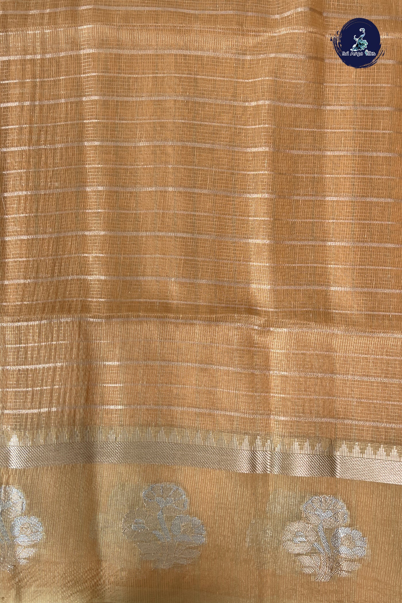 Orange Tissue Saree With Zari Checked  Pattern