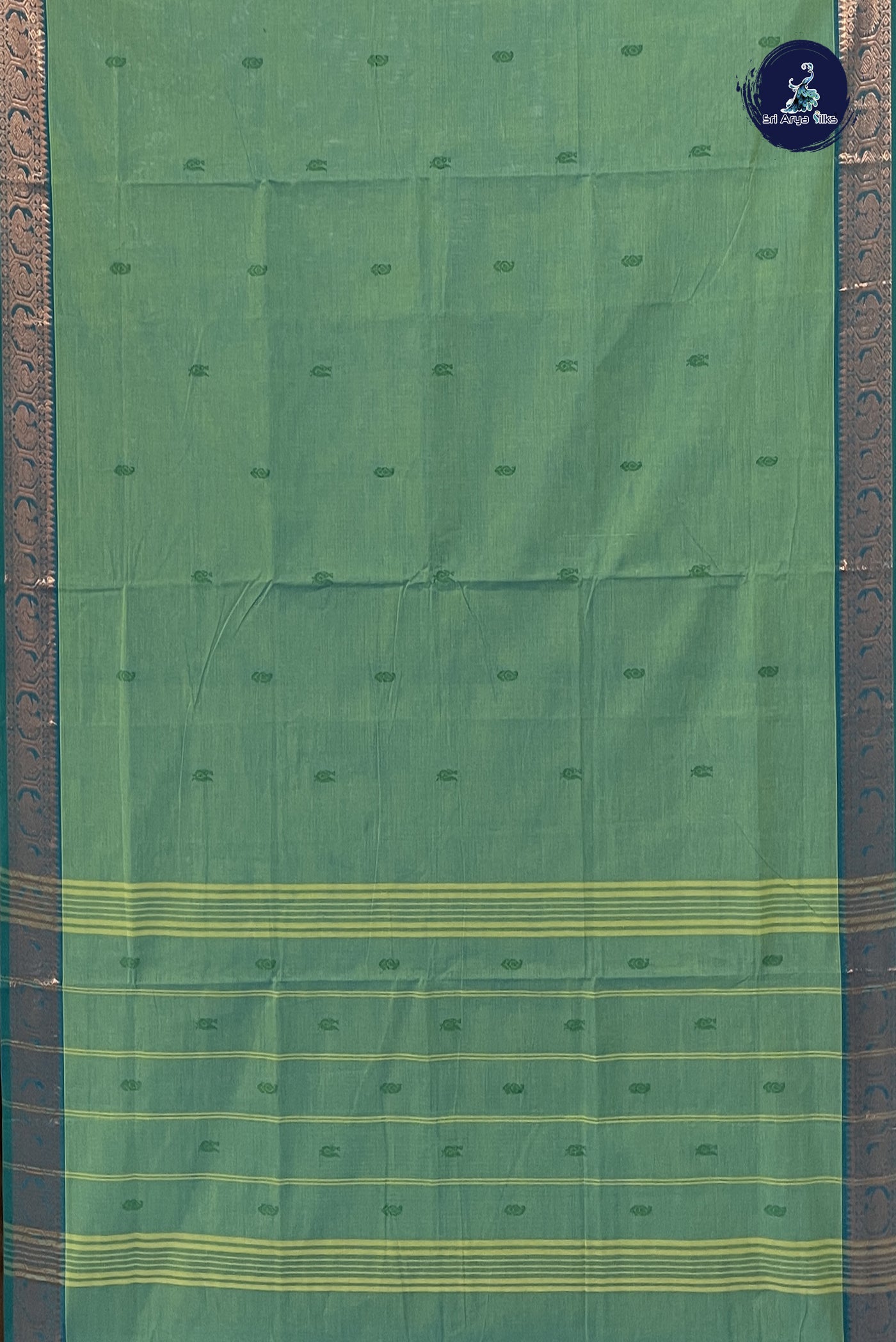 Bluish Green Chettinad Cotton Saree With Buttas Pattern