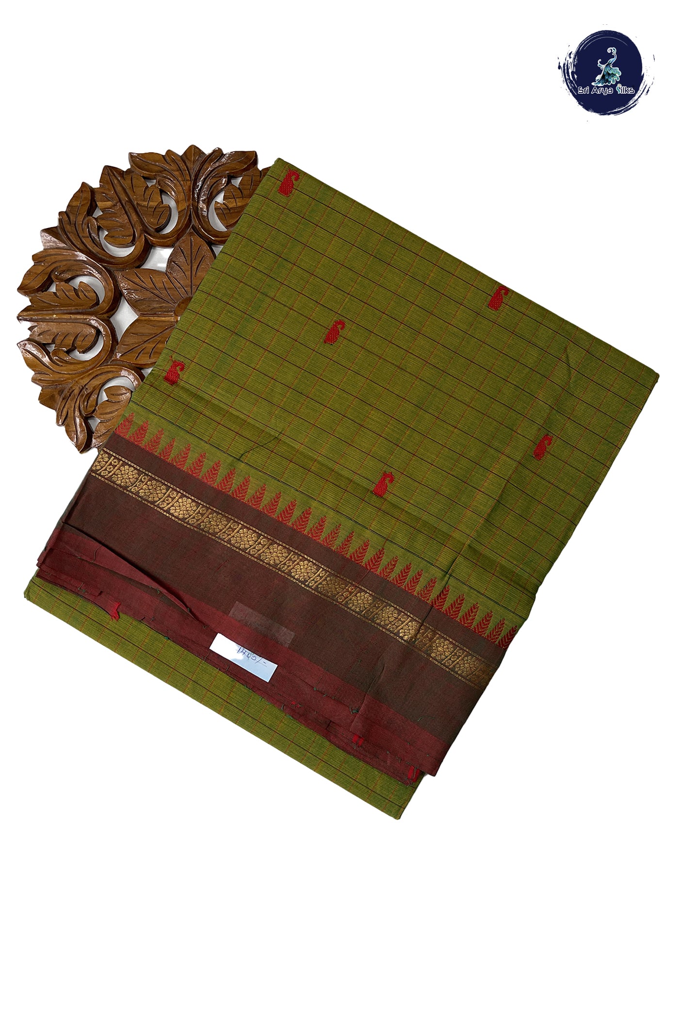 Light Green Chettinad Cotton Saree With Checked Pattern